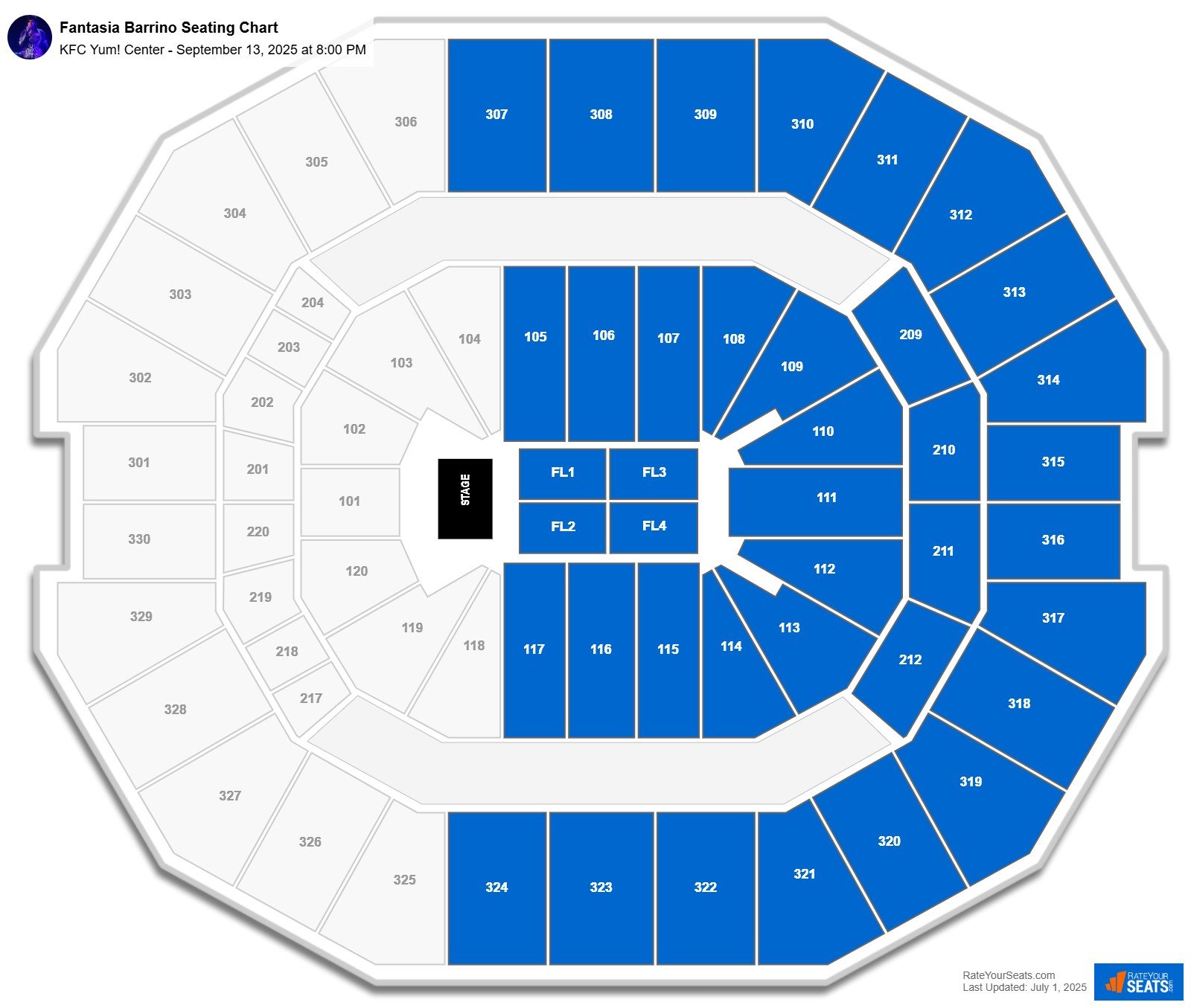 Fantasia Barrino seating chart KFC Yum! Center