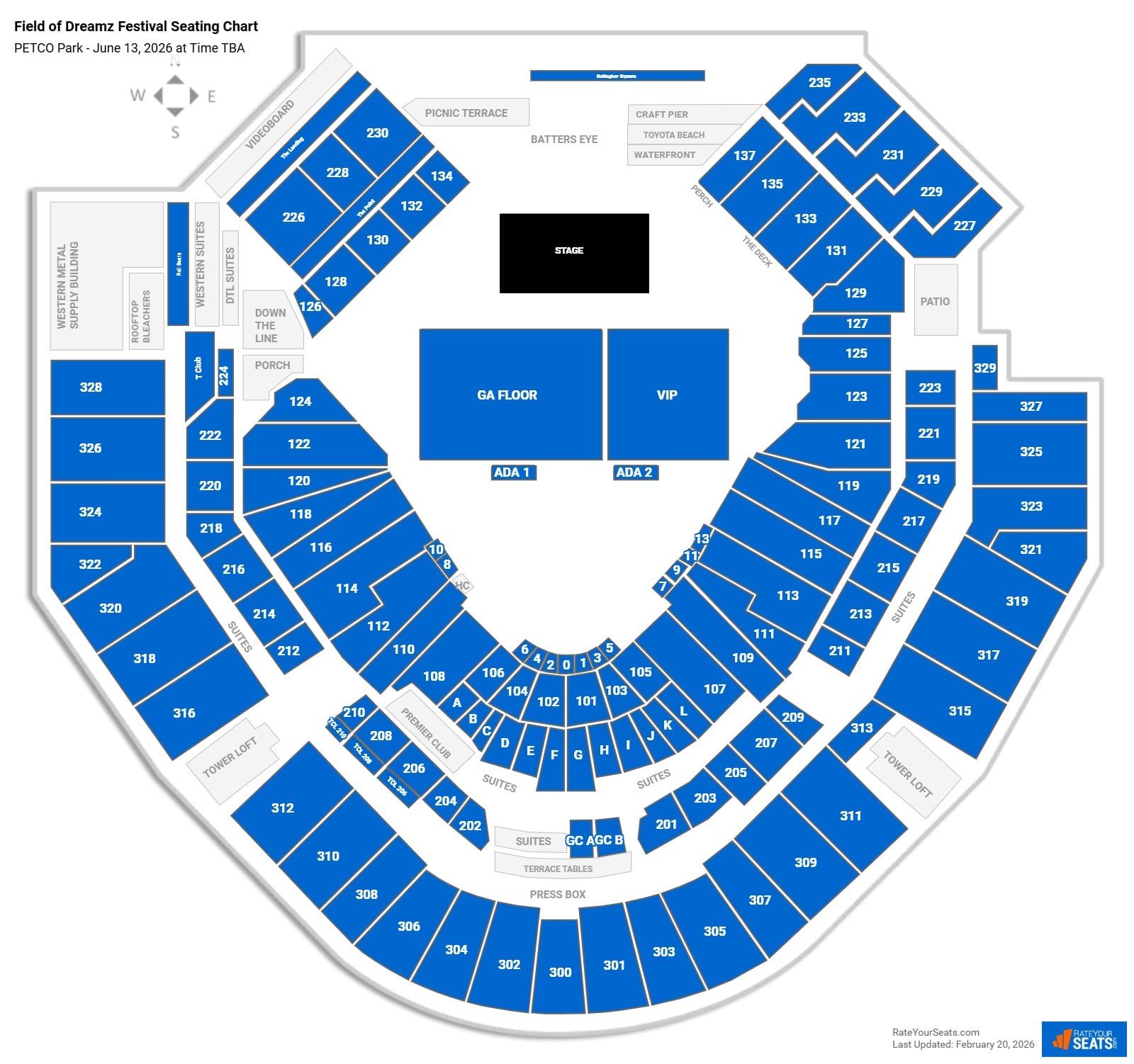 Field of Dreamz Festival seating chart PETCO Park
