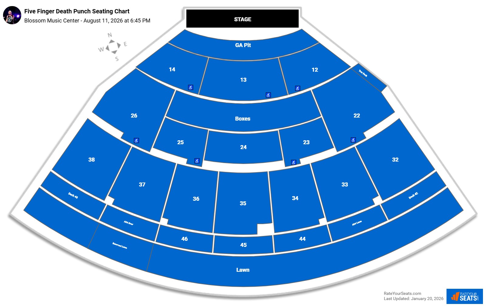 Five Finger Death Punch seating chart Blossom Music Center