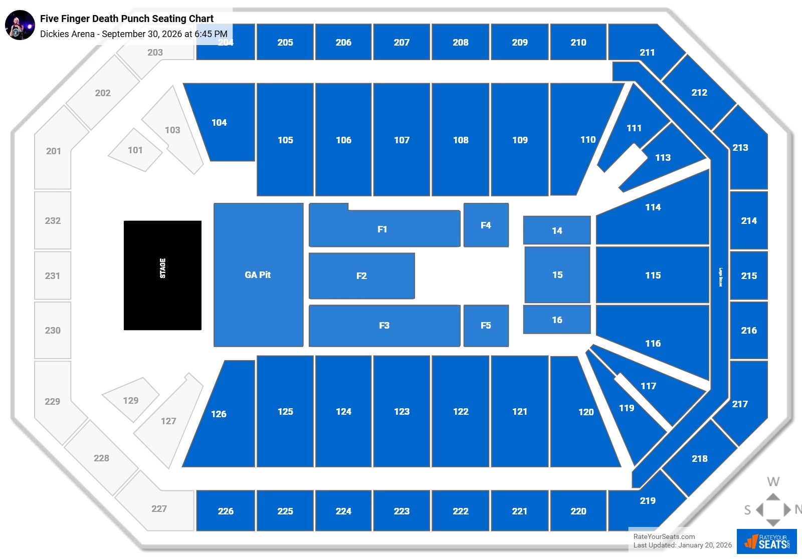 Five Finger Death Punch seating chart Dickies Arena