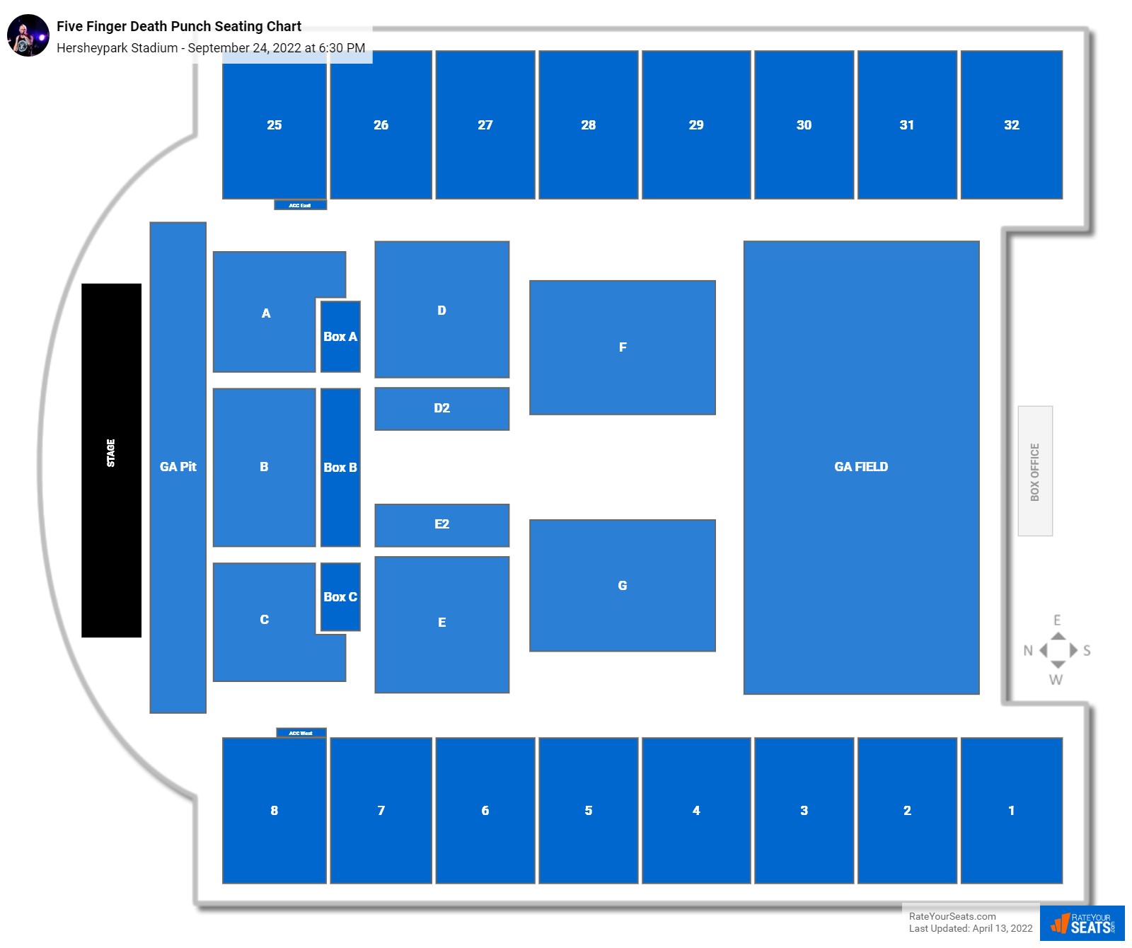 Five Finger Death Punch seating chart Hersheypark Stadium