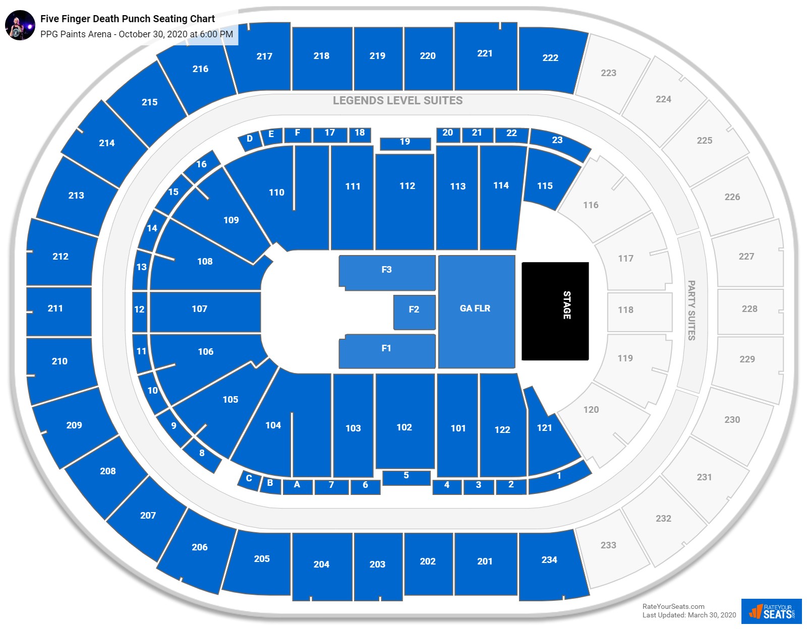 Five Finger Death Punch seating chart PPG Paints Arena