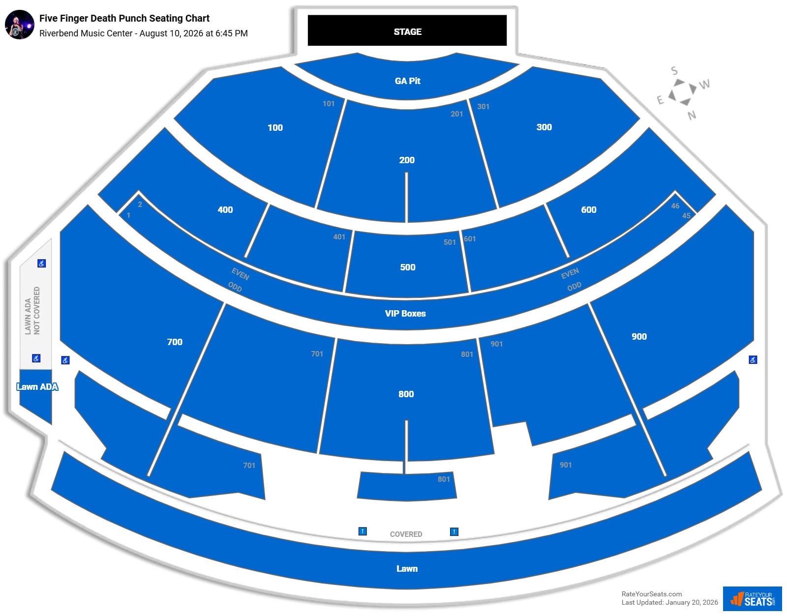Five Finger Death Punch seating chart Riverbend Music Center