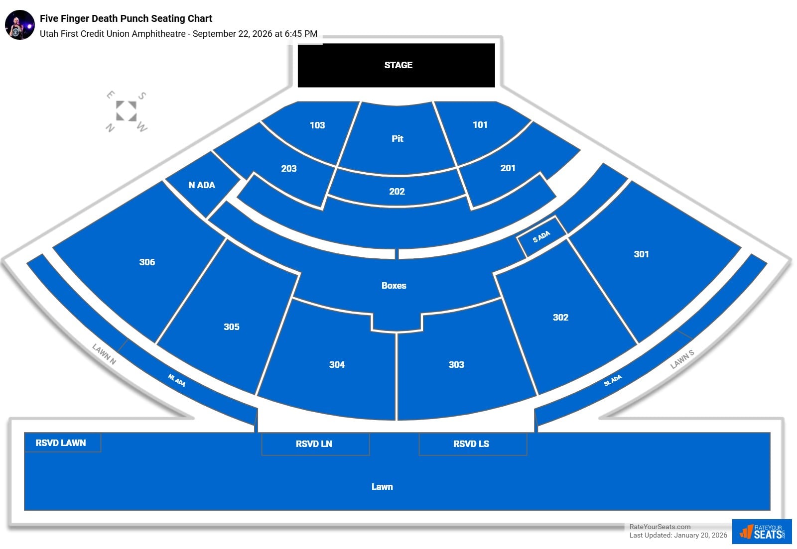 Five Finger Death Punch seating chart Utah First Credit Union Amphitheatre