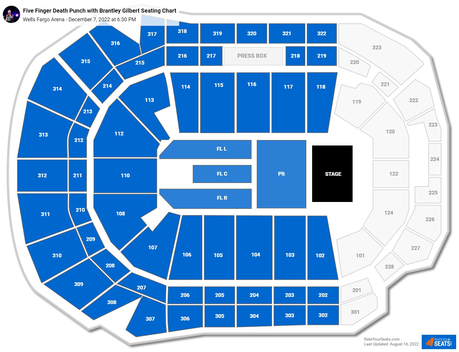 Five Finger Death Punch with Brantley Gilbert seating chart Wells Fargo Arena