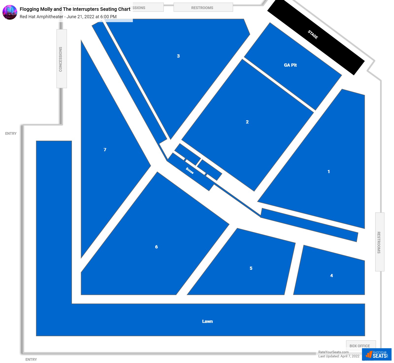 Flogging Molly and The Interrupters seating chart Red Hat Amphitheater