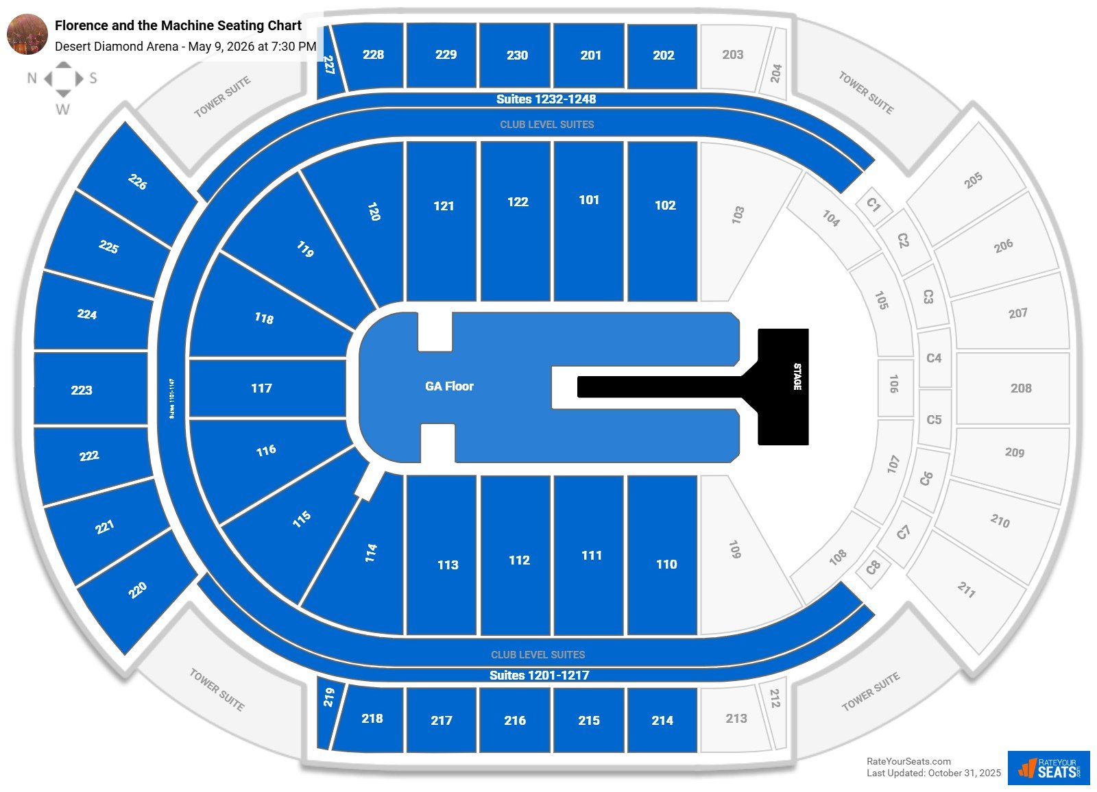 Florence and the Machine seating chart Desert Diamond Arena