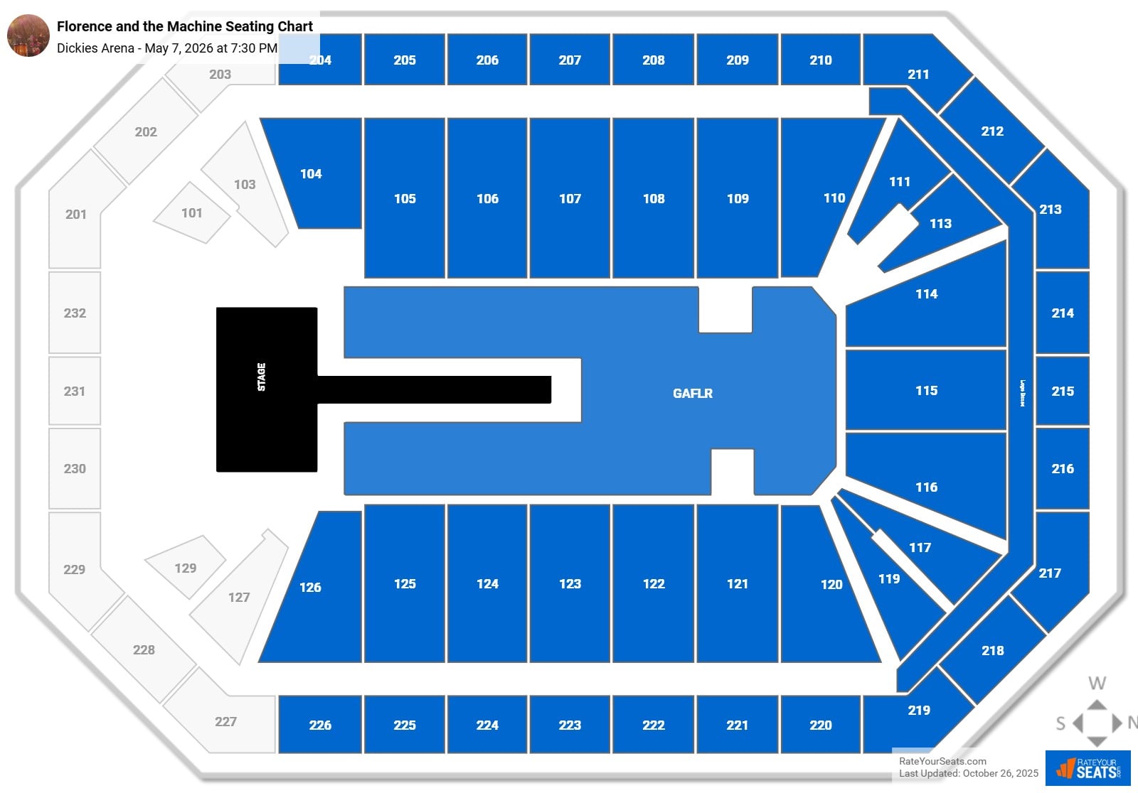 Florence and the Machine seating chart Dickies Arena
