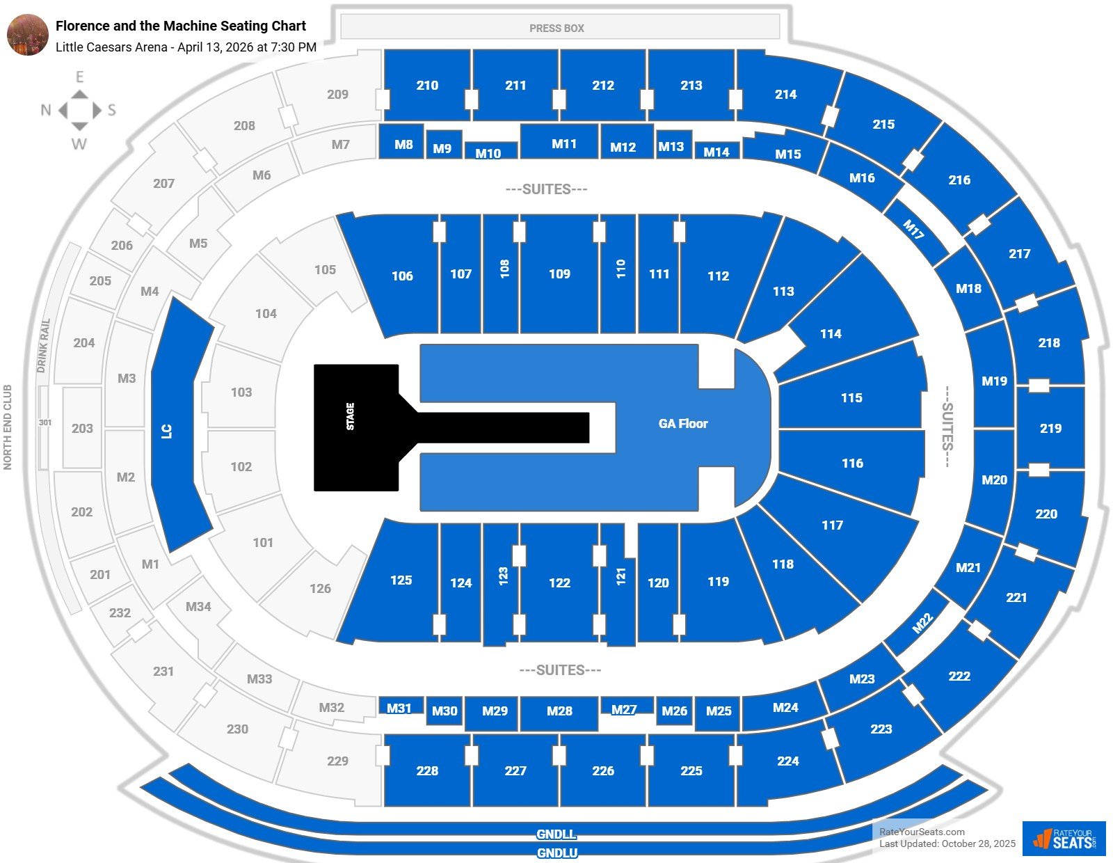 Florence and the Machine seating chart Little Caesars Arena