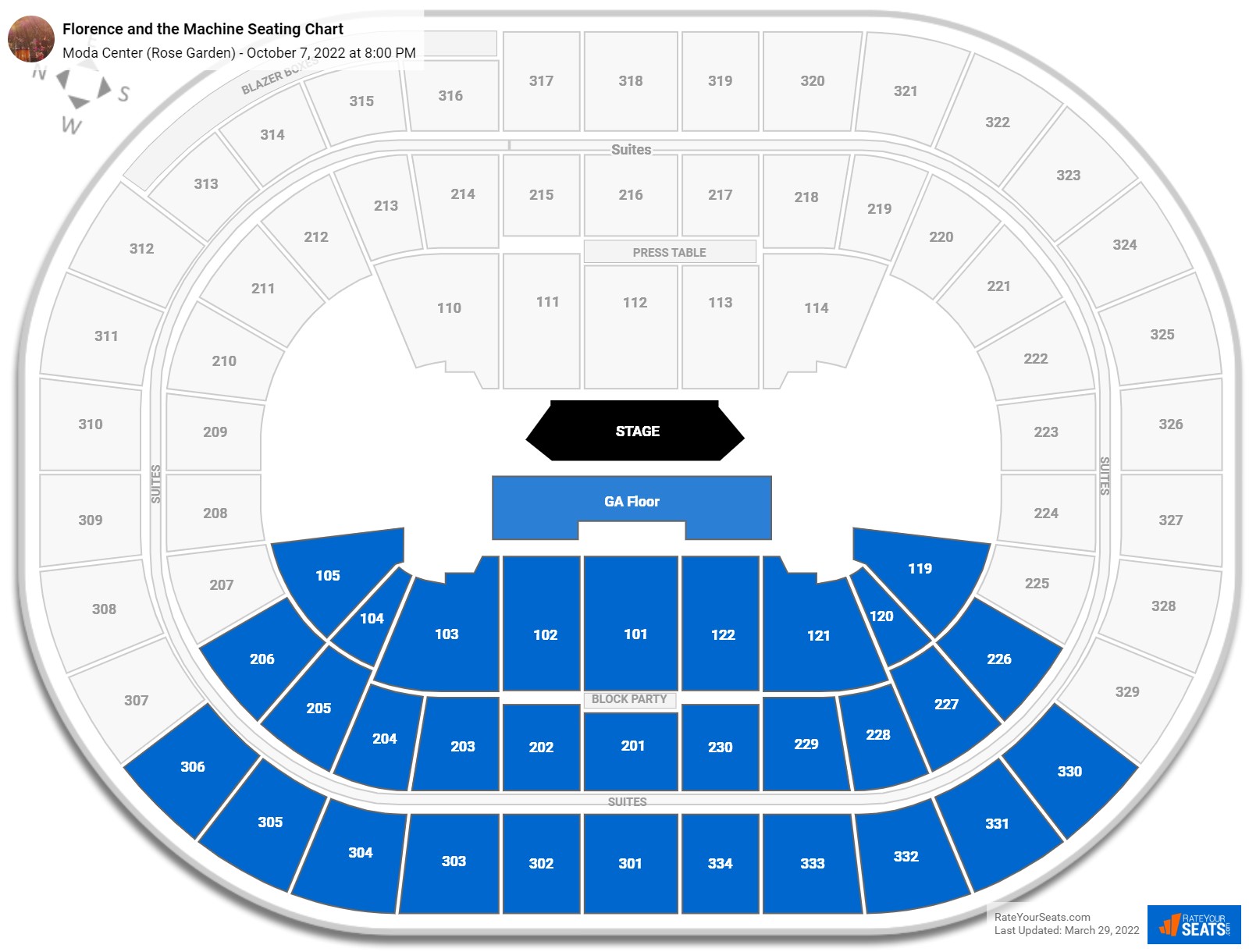Florence and the Machine seating chart Moda Center (Rose Garden)