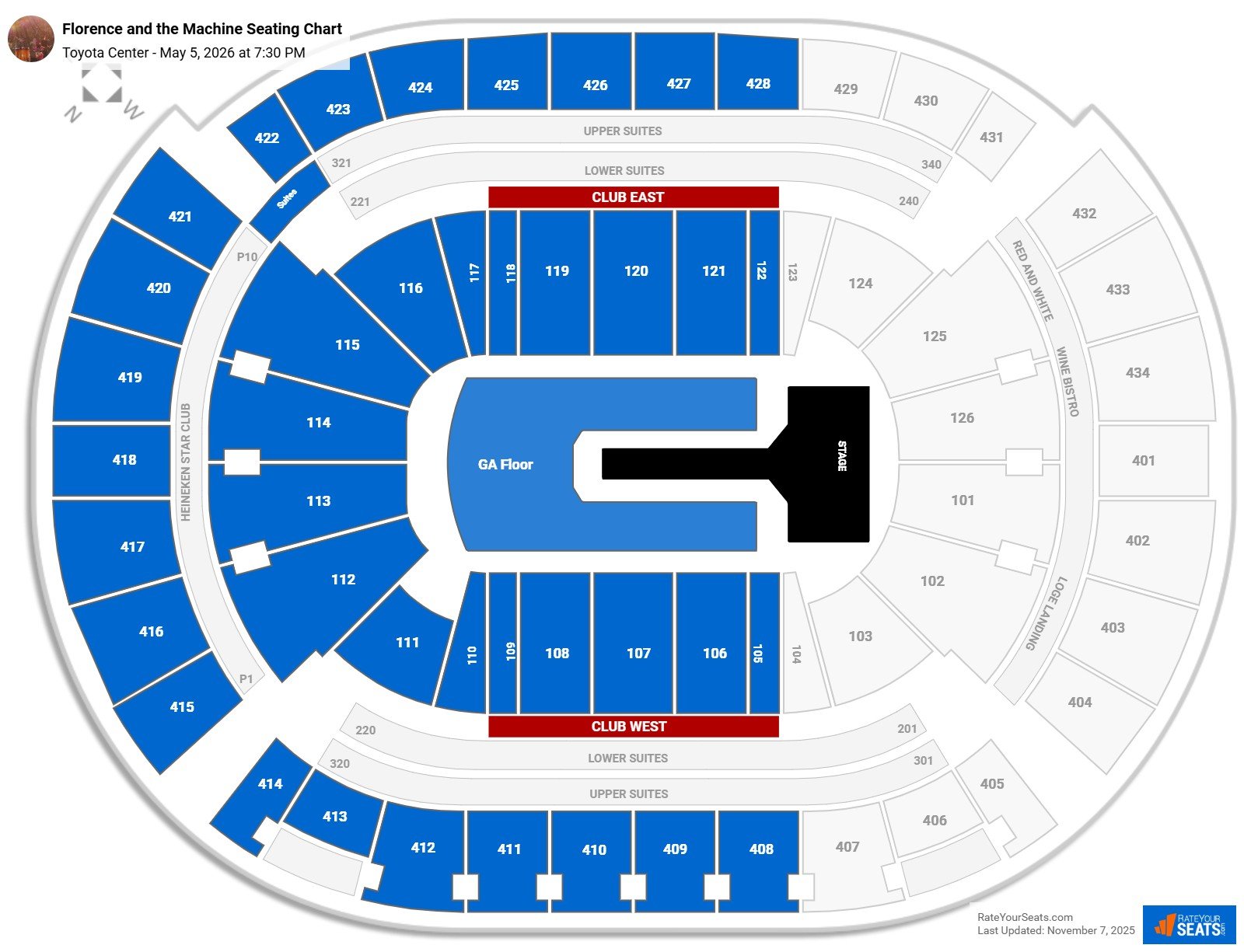 Florence and the Machine seating chart Toyota Center