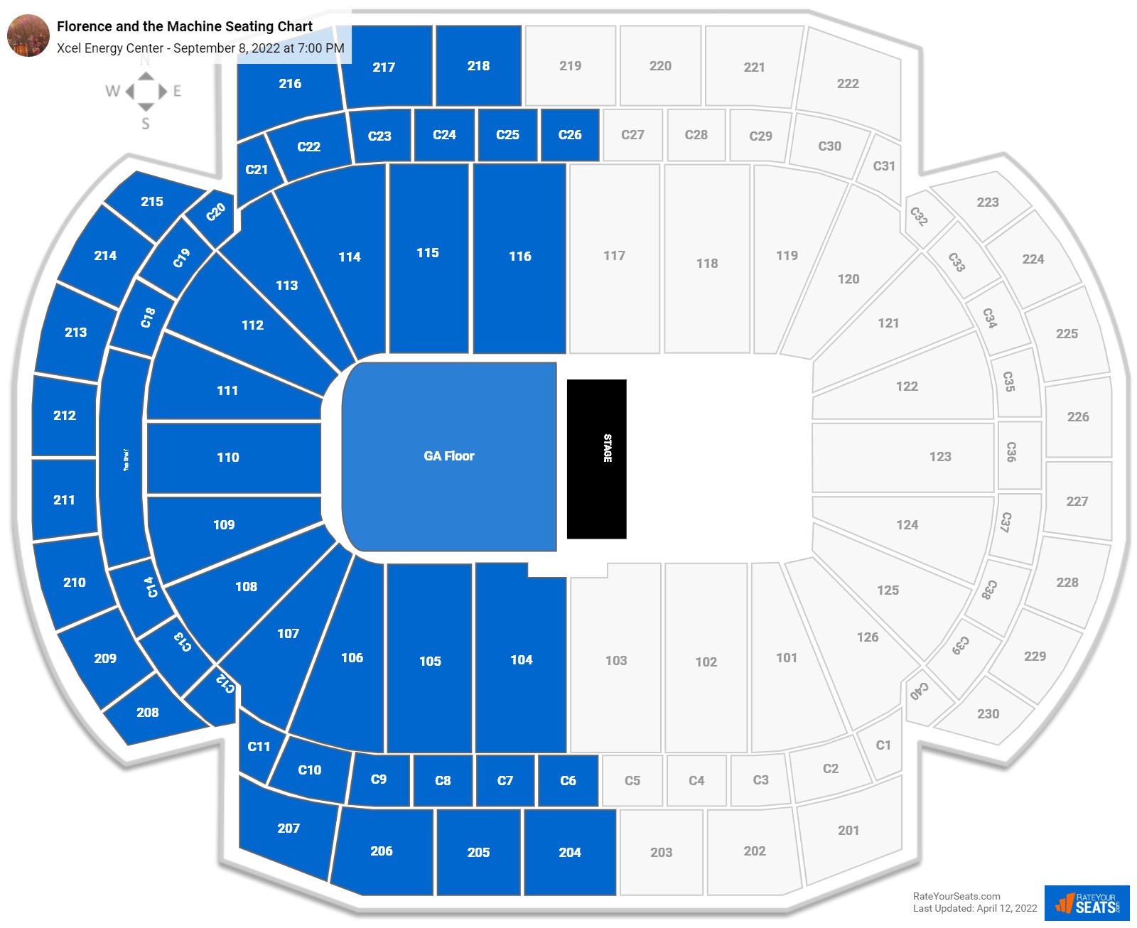 Florence and the Machine seating chart Xcel Energy Center