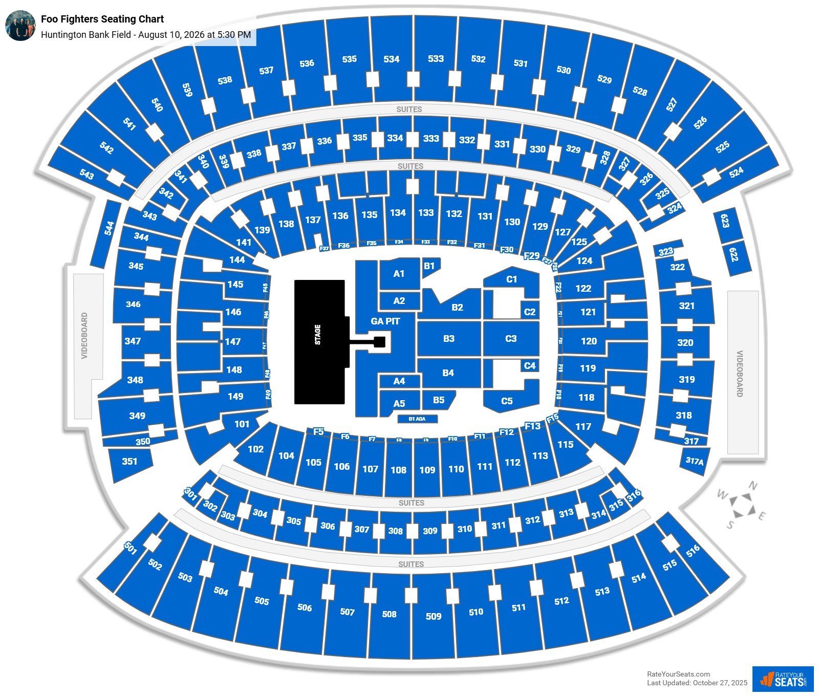Foo Fighters seating chart Huntington Bank Field