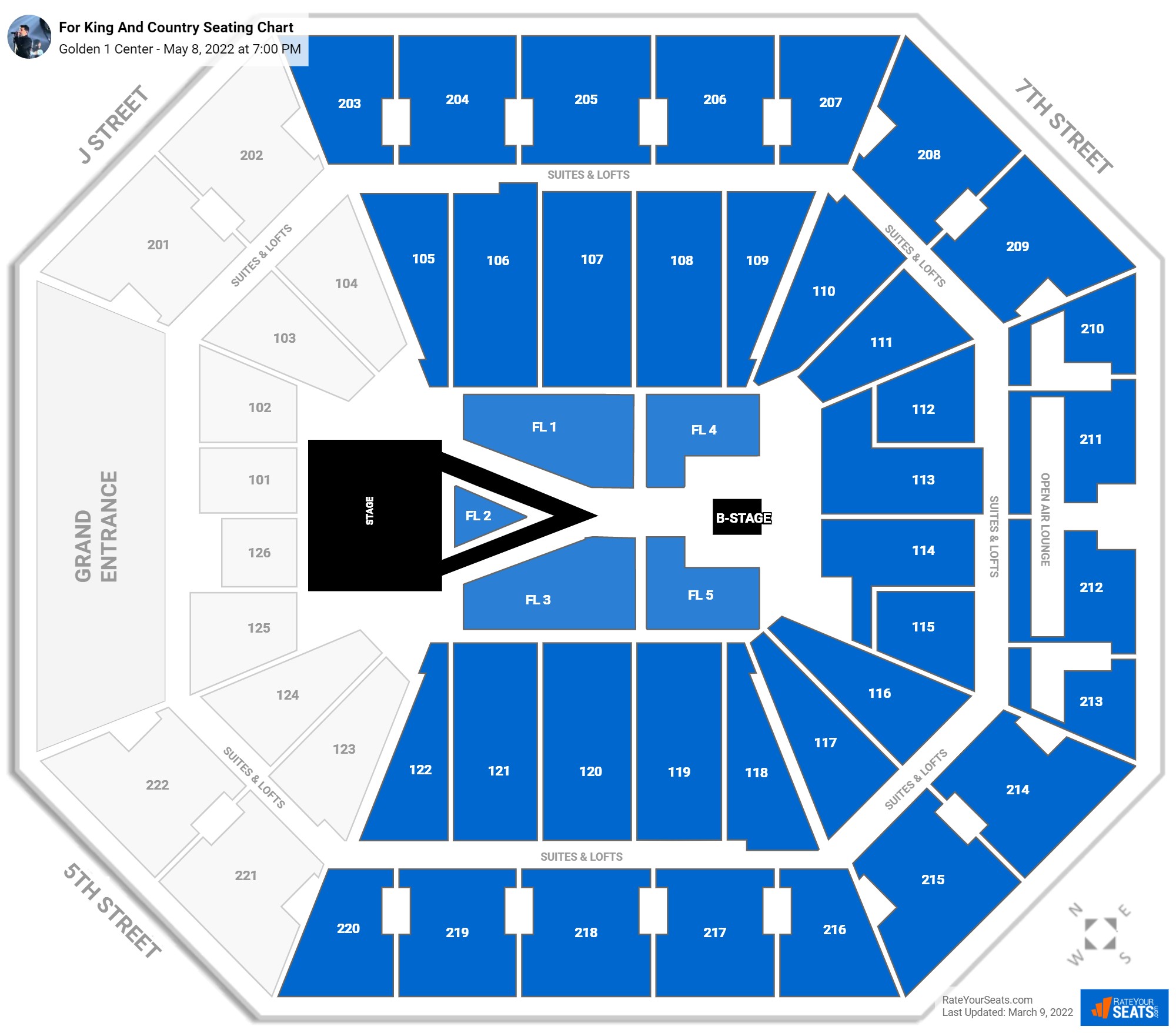 For King And Country seating chart Golden 1 Center