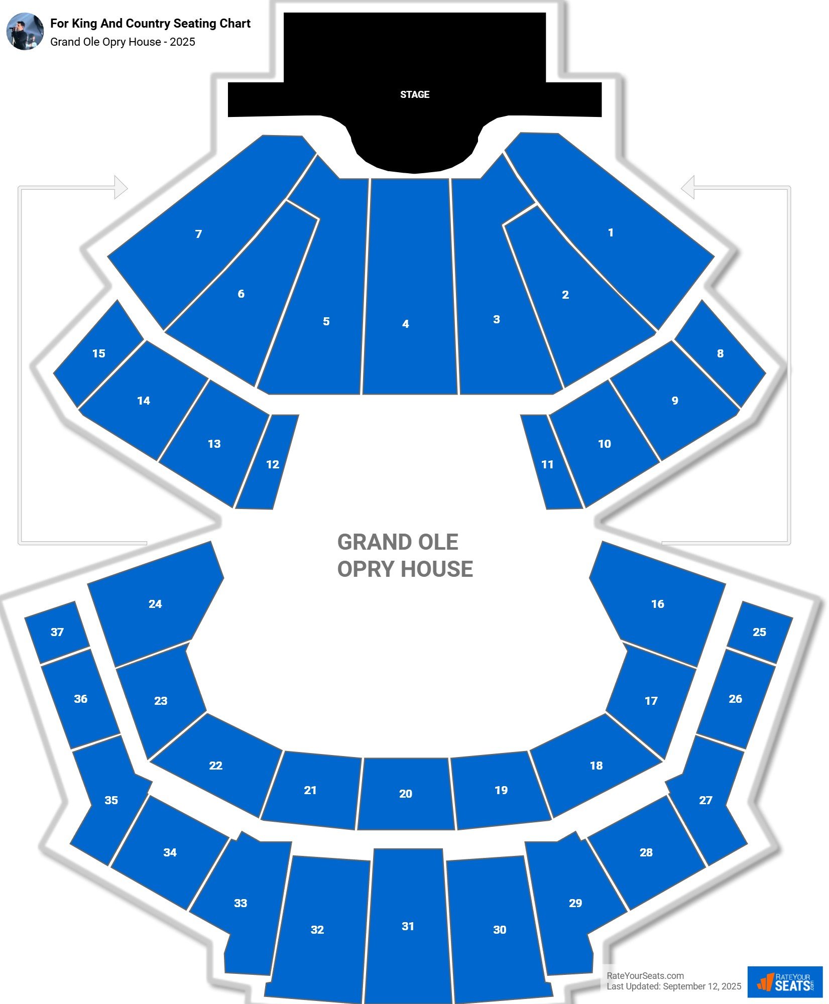 For King And Country seating chart Grand Ole Opry House