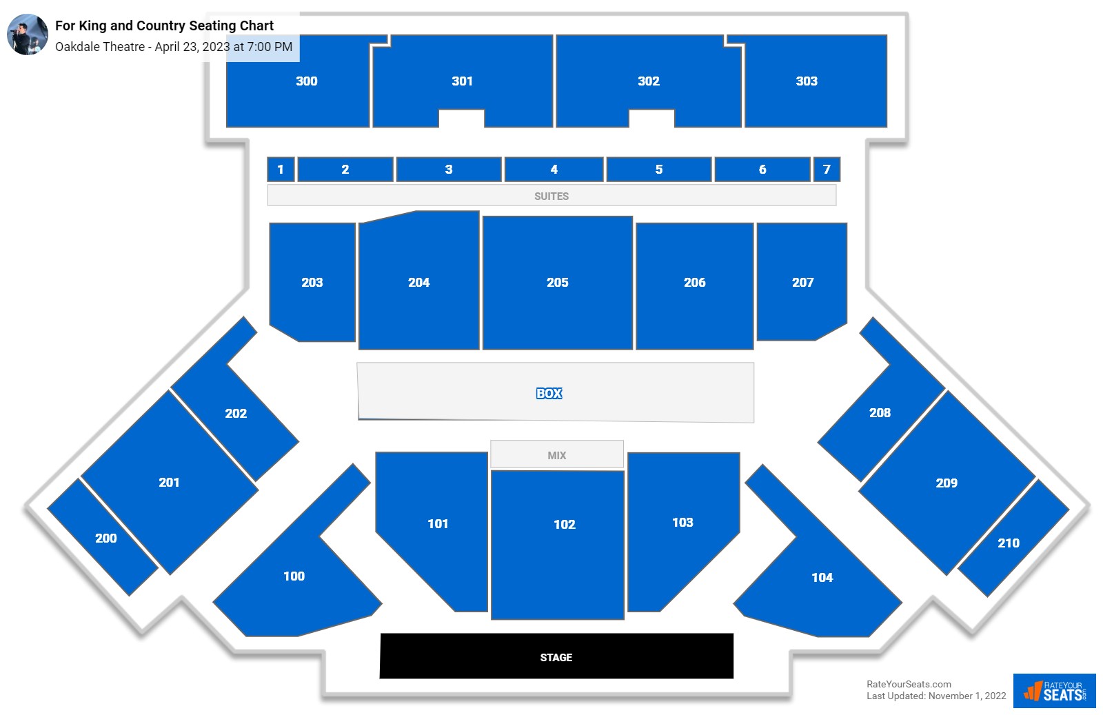 For King and Country seating chart Oakdale Theatre