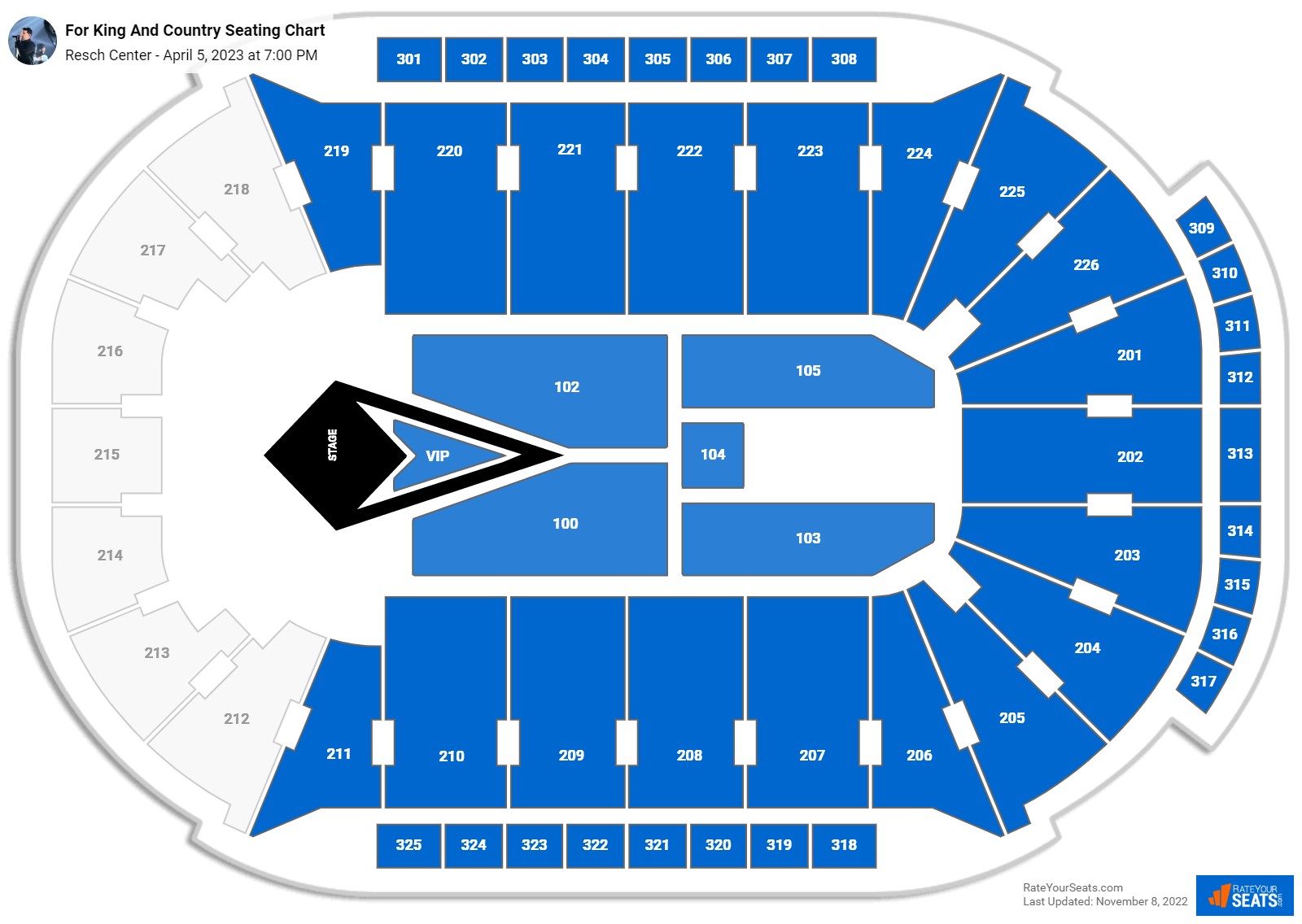 For King And Country seating chart Resch Center