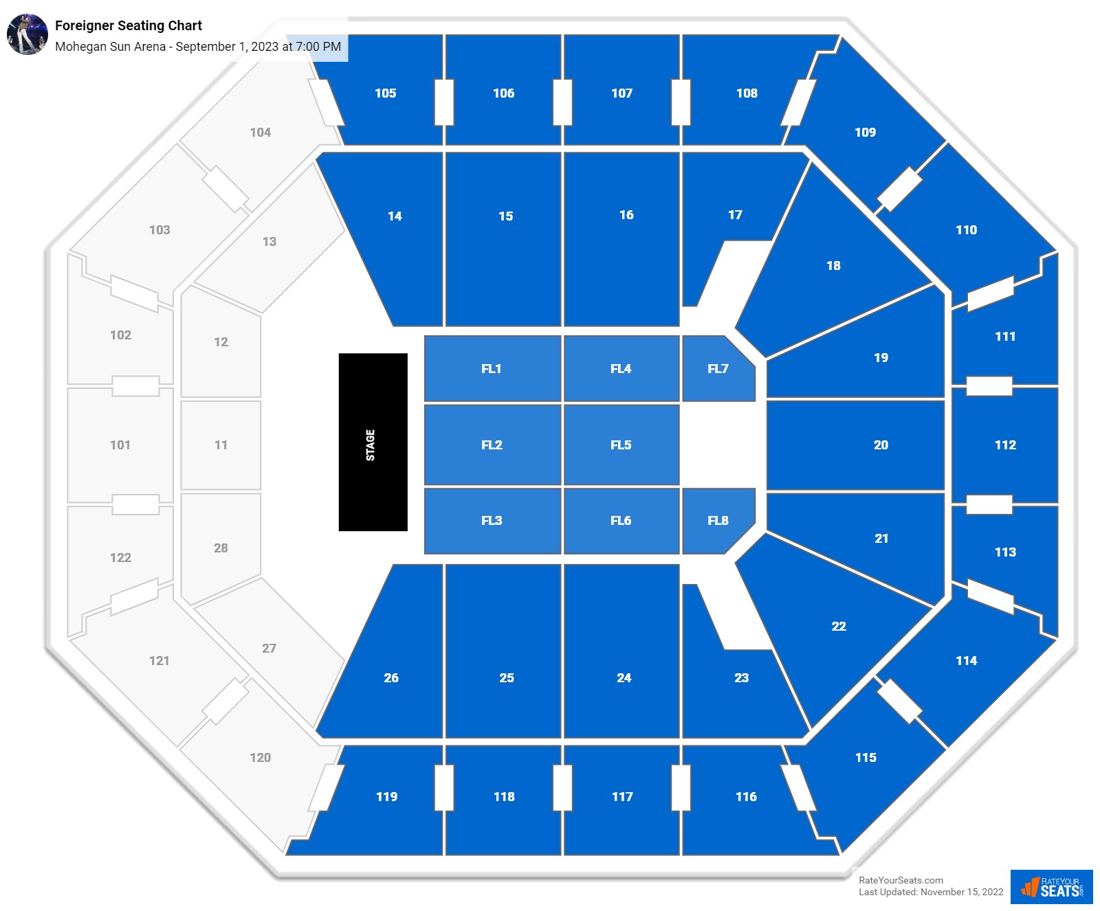 Foreigner seating chart Mohegan Sun Arena