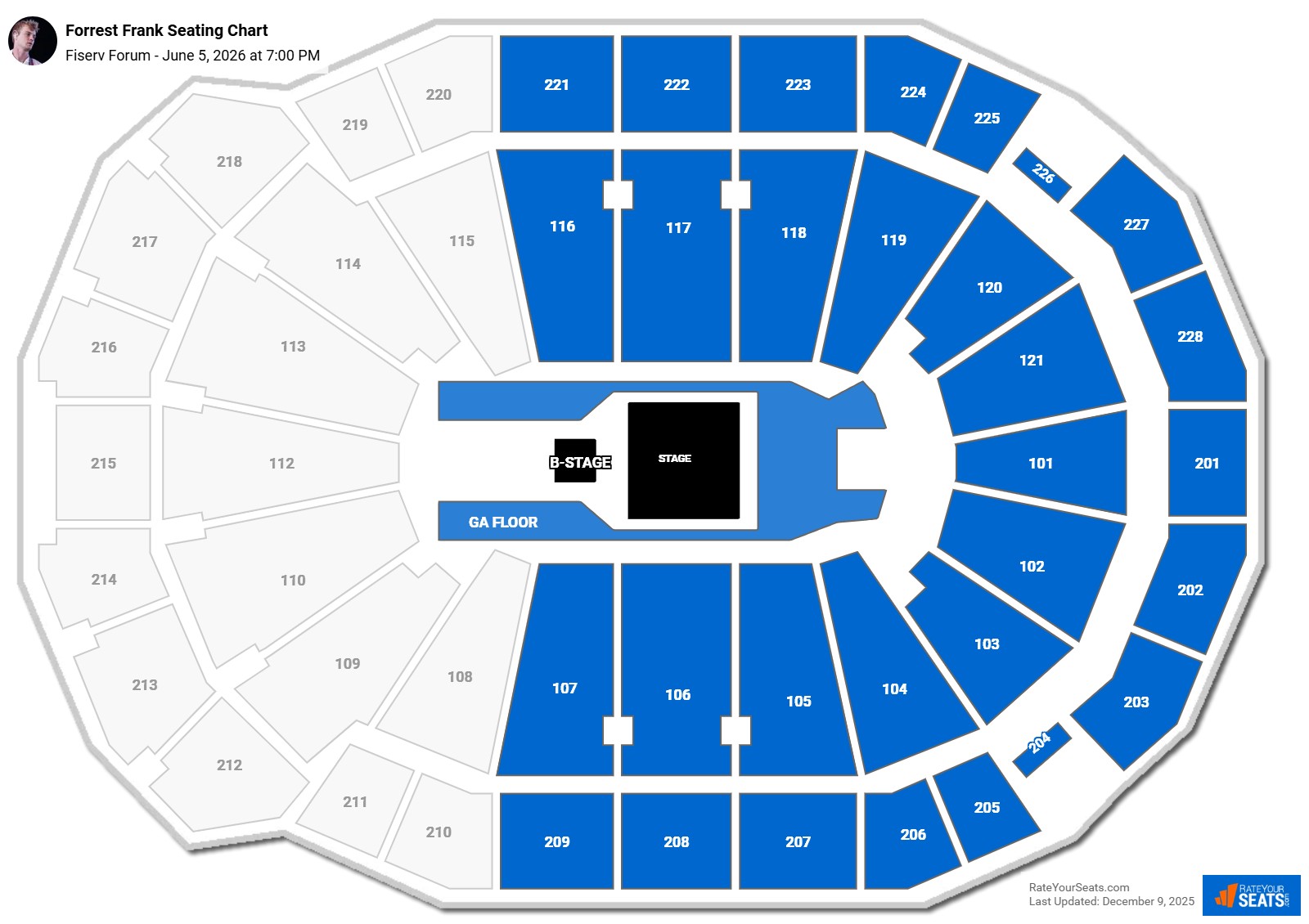 Forrest Frank seating chart Fiserv Forum