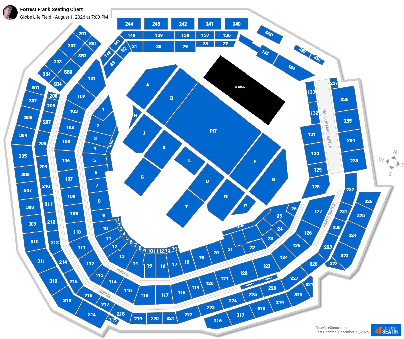 Forrest Frank seating chart Globe Life Field