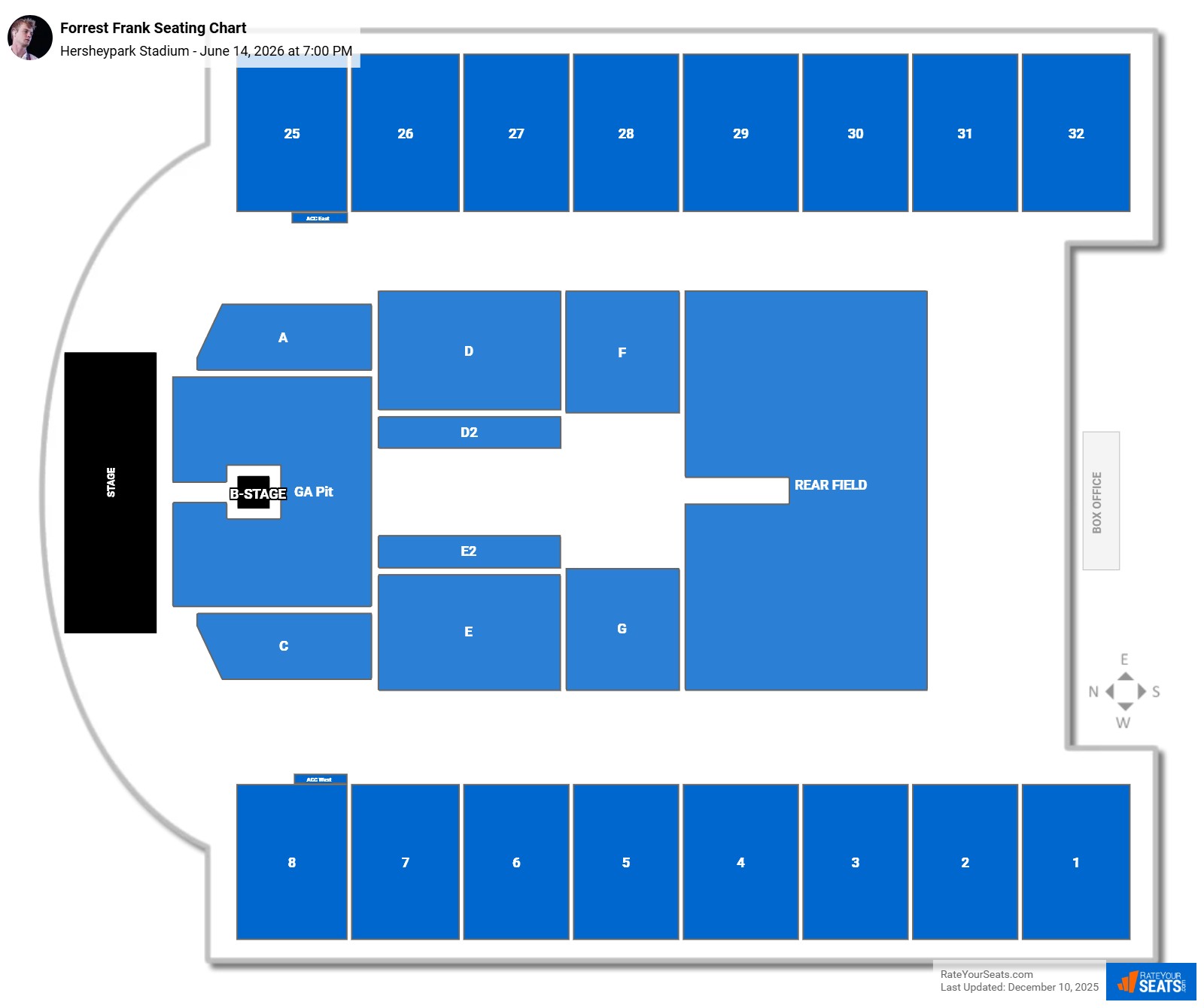 Forrest Frank seating chart Hersheypark Stadium