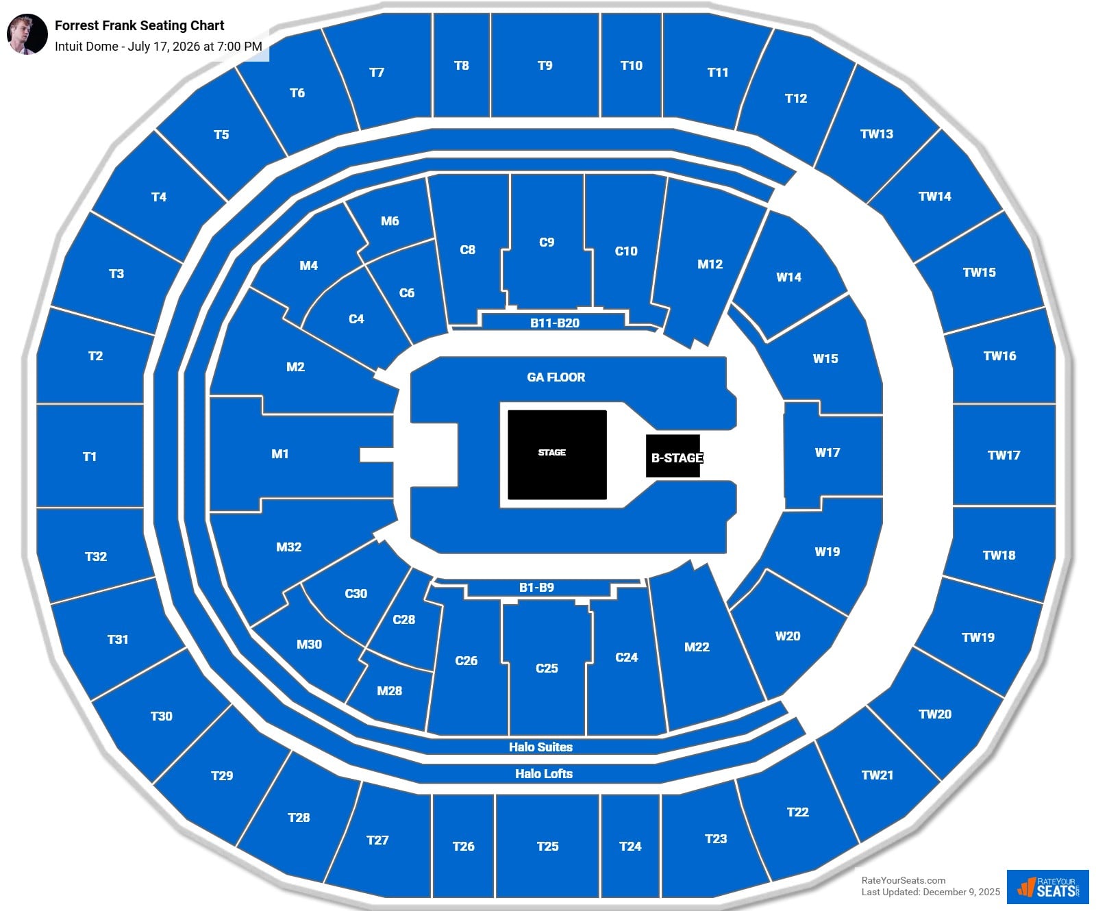 Forrest Frank seating chart Intuit Dome
