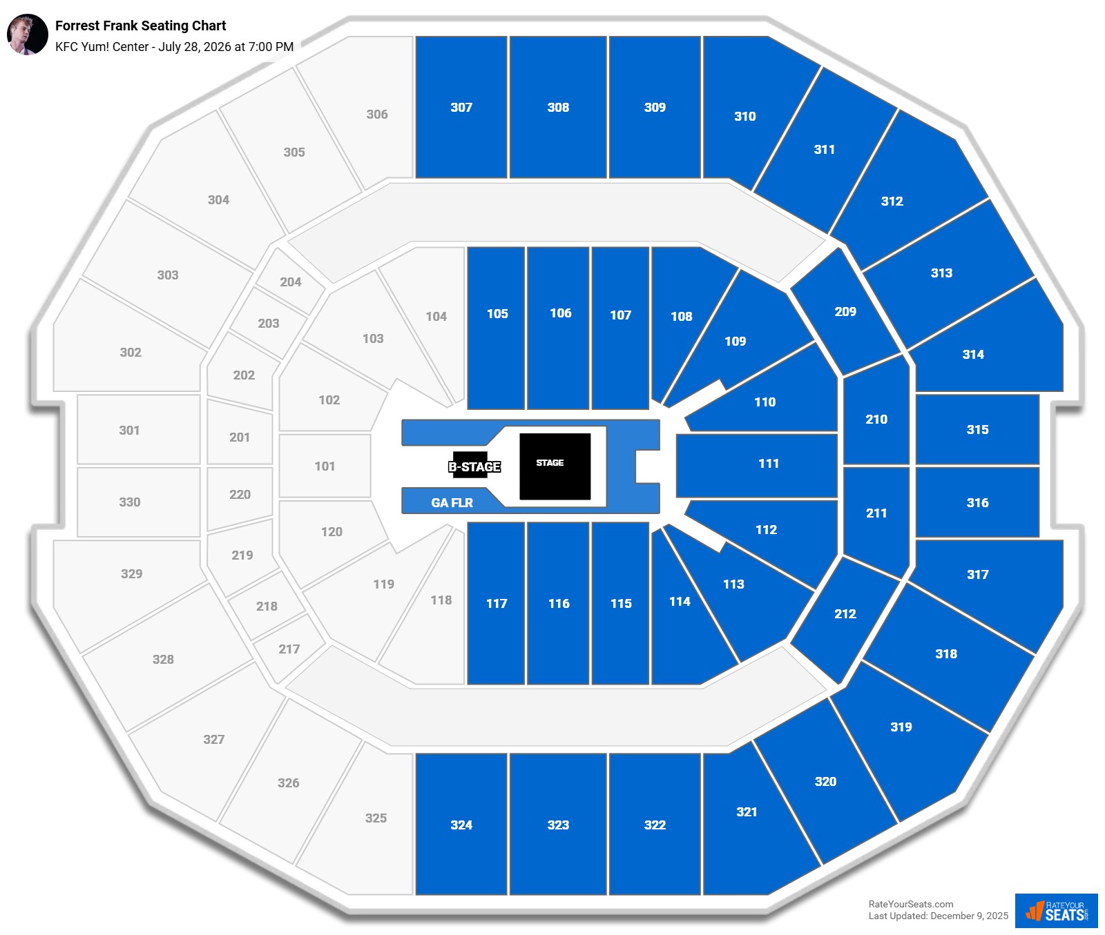 Forrest Frank seating chart KFC Yum! Center
