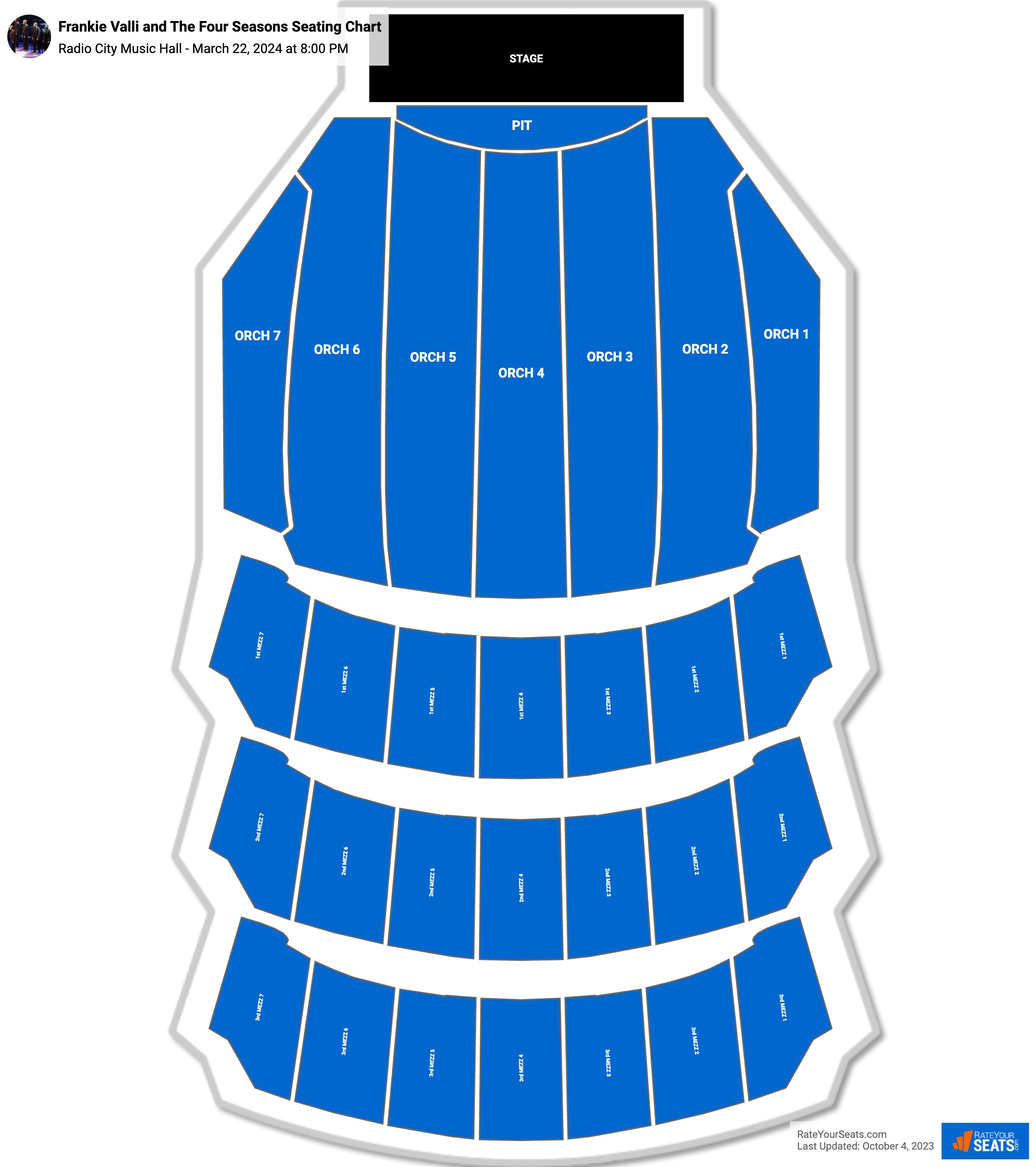 Frankie Valli and The Four Seasons seating chart Radio City Music Hall
