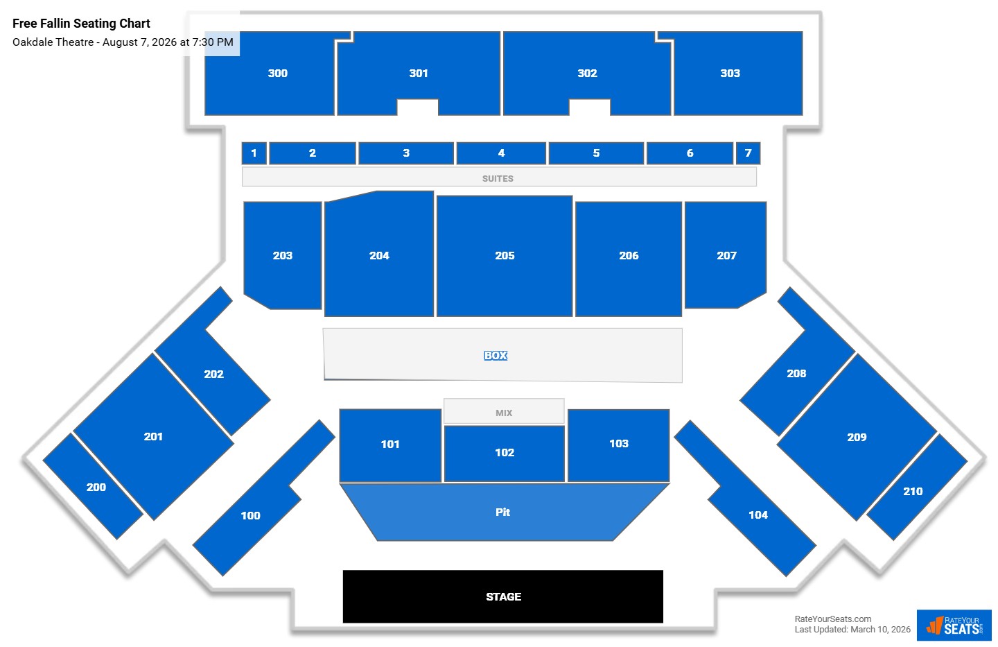 Free Fallin seating chart Oakdale Theatre
