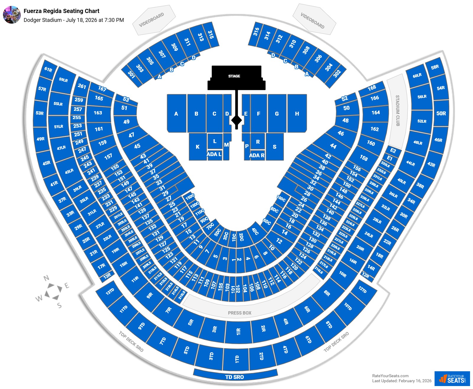 Fuerza Regida seating chart Dodger Stadium