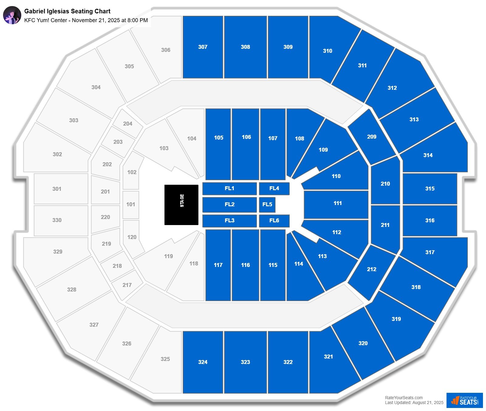 Gabriel Iglesias seating chart KFC Yum! Center
