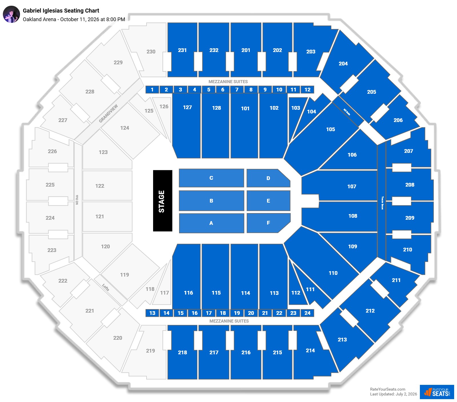 Gabriel Iglesias (Rescheduled from 5/1) Seating Chart at Oakland Arena