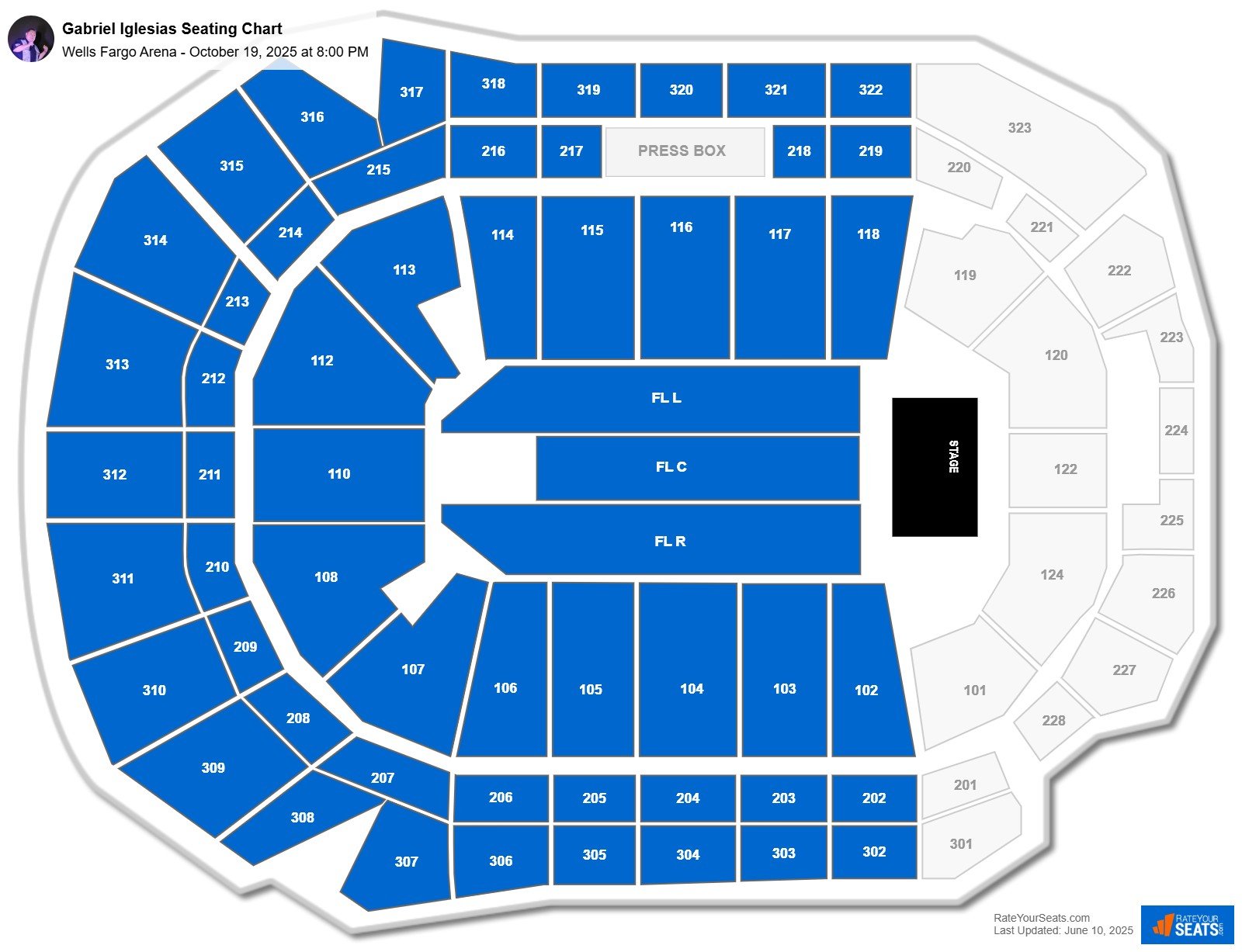 Gabriel Iglesias seating chart Wells Fargo Arena