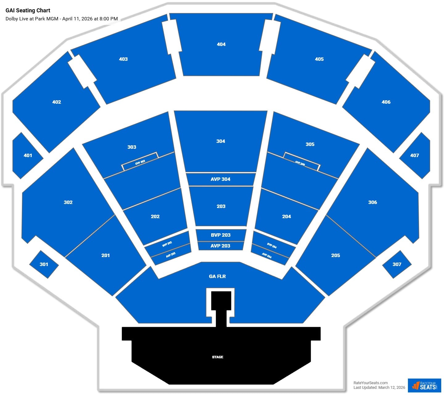 GAI seating chart Dolby Live at Park MGM