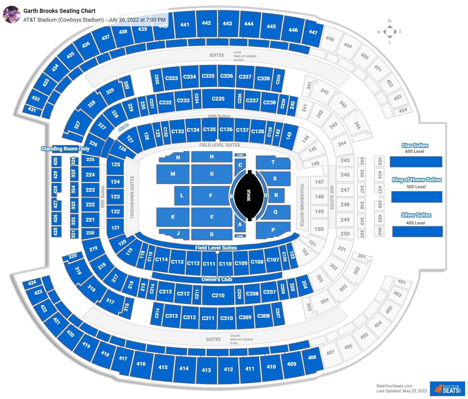 Garth Brooks seating chart AT&T Stadium (Cowboys Stadium)