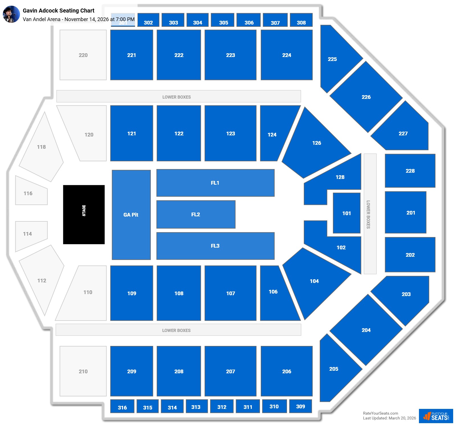 Gavin Adcock seating chart Van Andel Arena