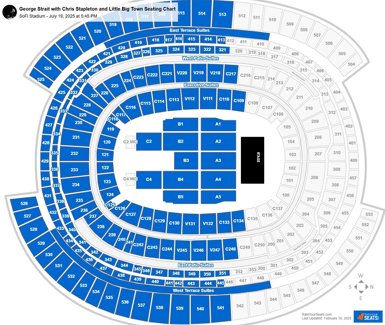 George Strait with Chris Stapleton and Little Big Town seating chart SoFi Stadium