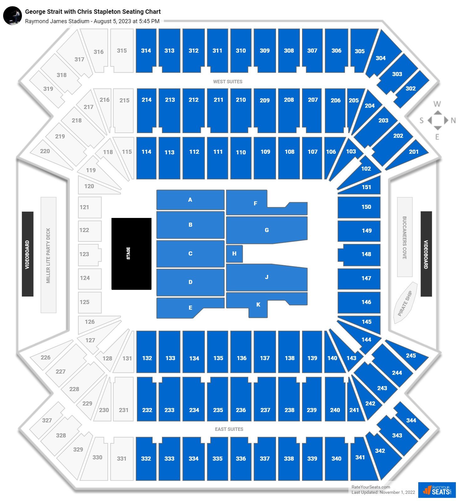 George Strait with Chris Stapleton seating chart Raymond James Stadium