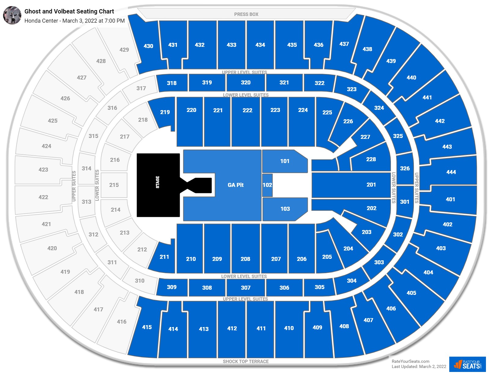 Ghost and Volbeat seating chart Honda Center