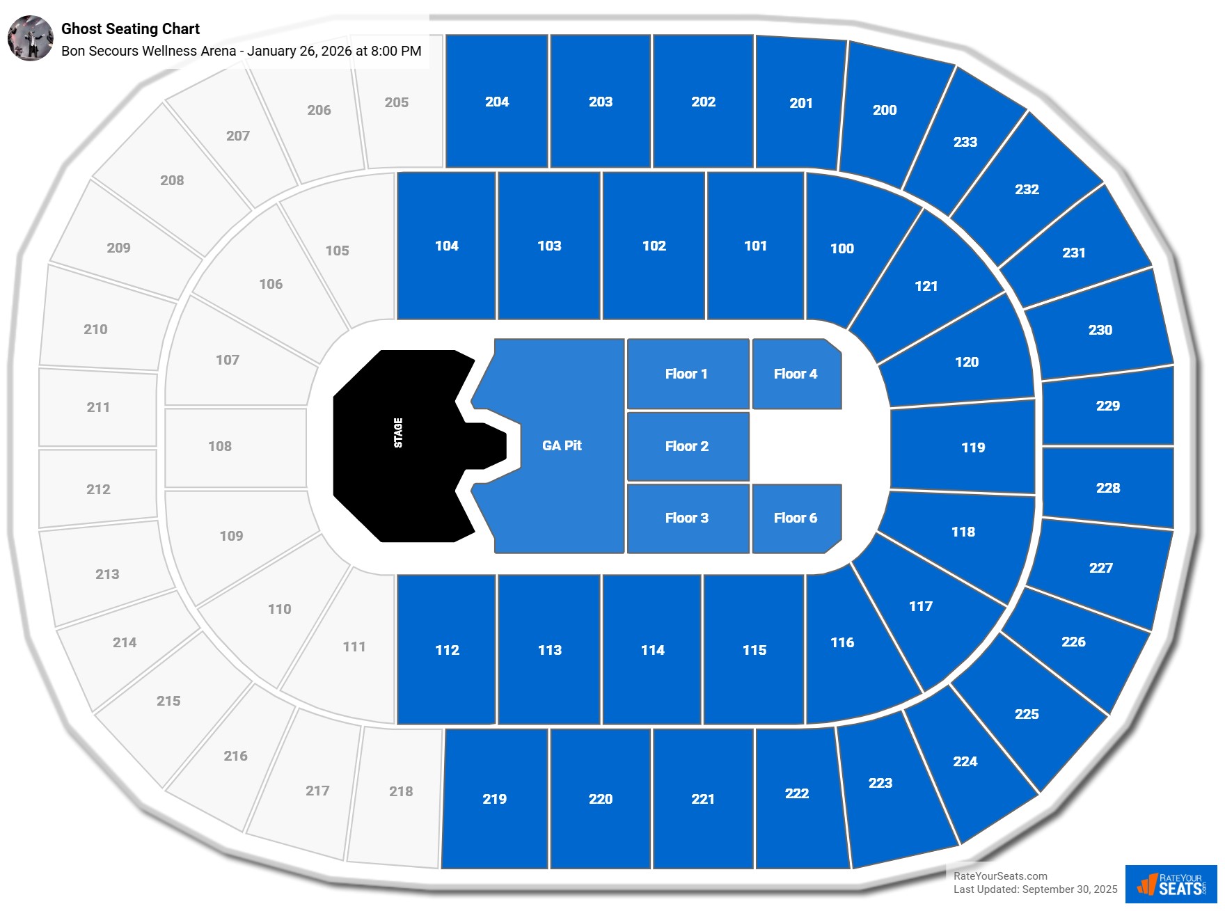 Ghost seating chart Bon Secours Wellness Arena
