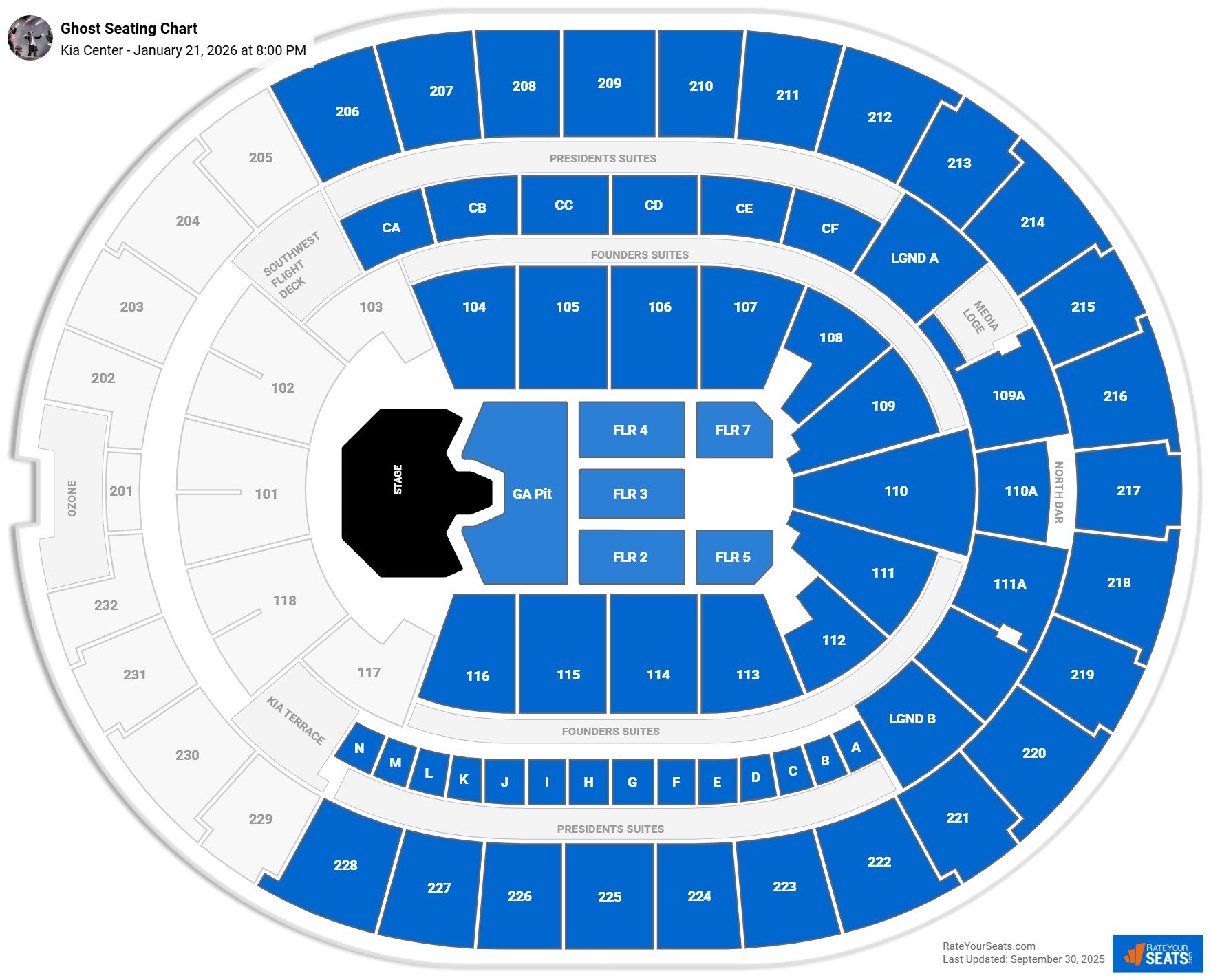 Ghost seating chart Kia Center