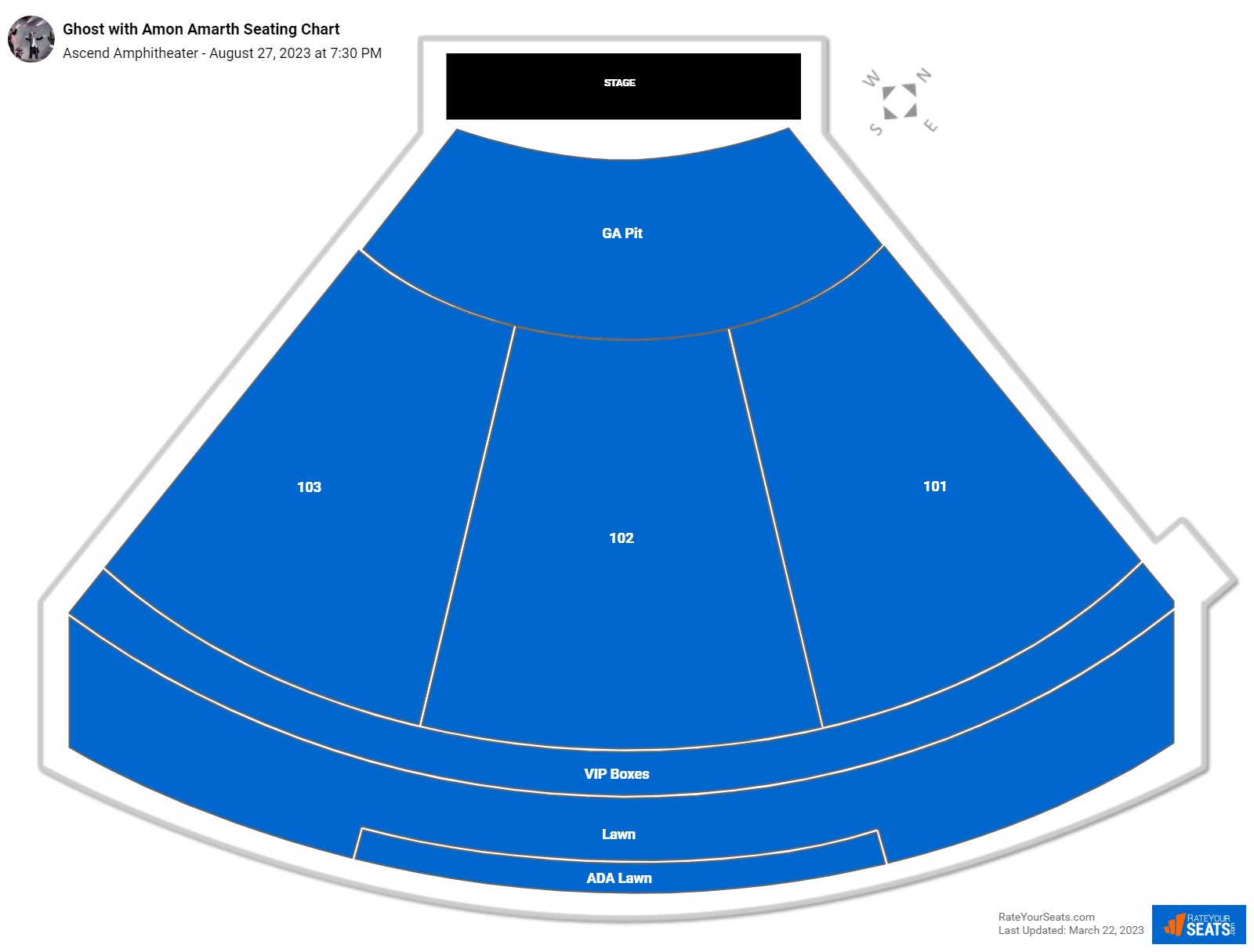 Ghost with Amon Amarth seating chart Ascend Amphitheater