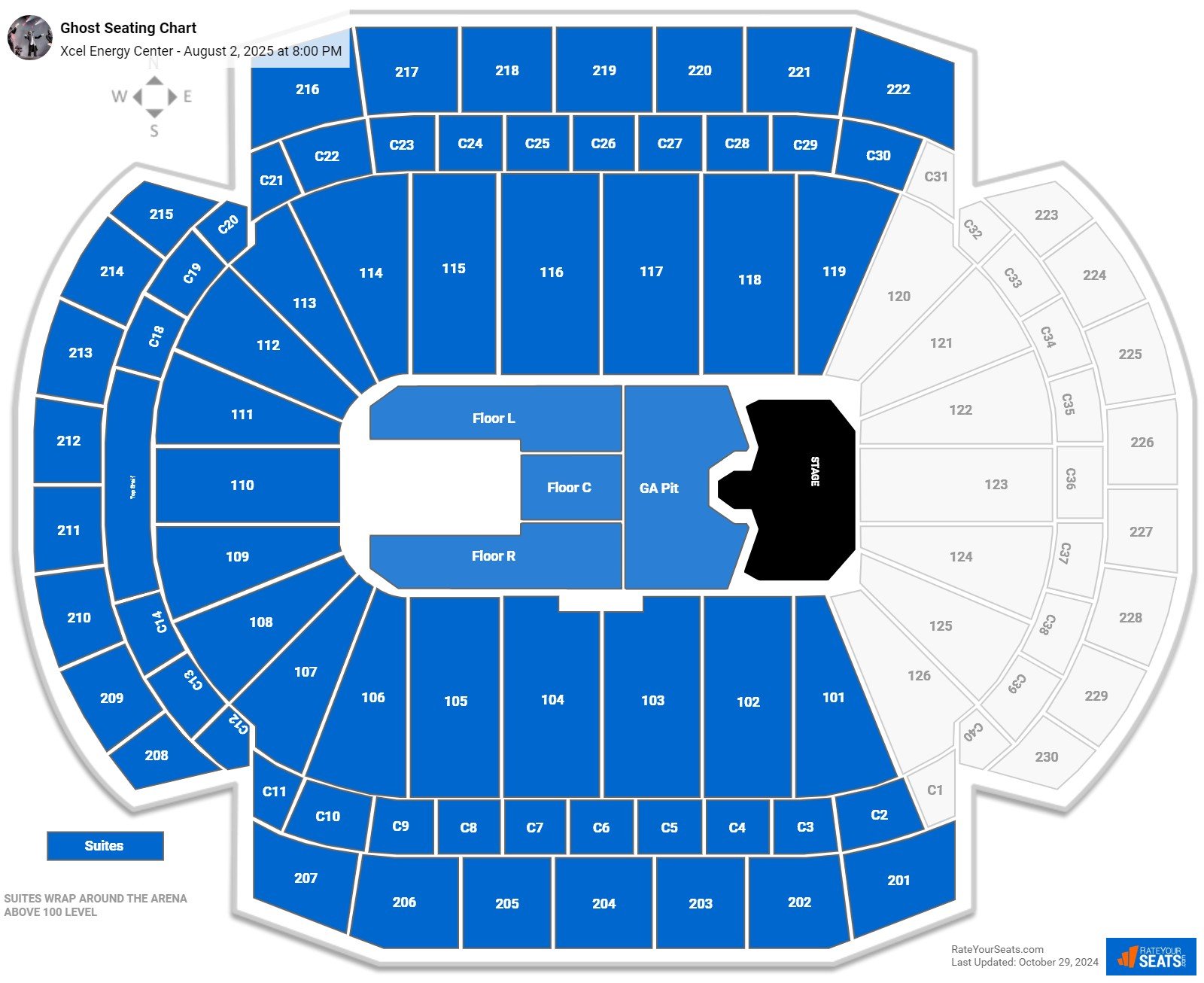 Ghost seating chart Xcel Energy Center