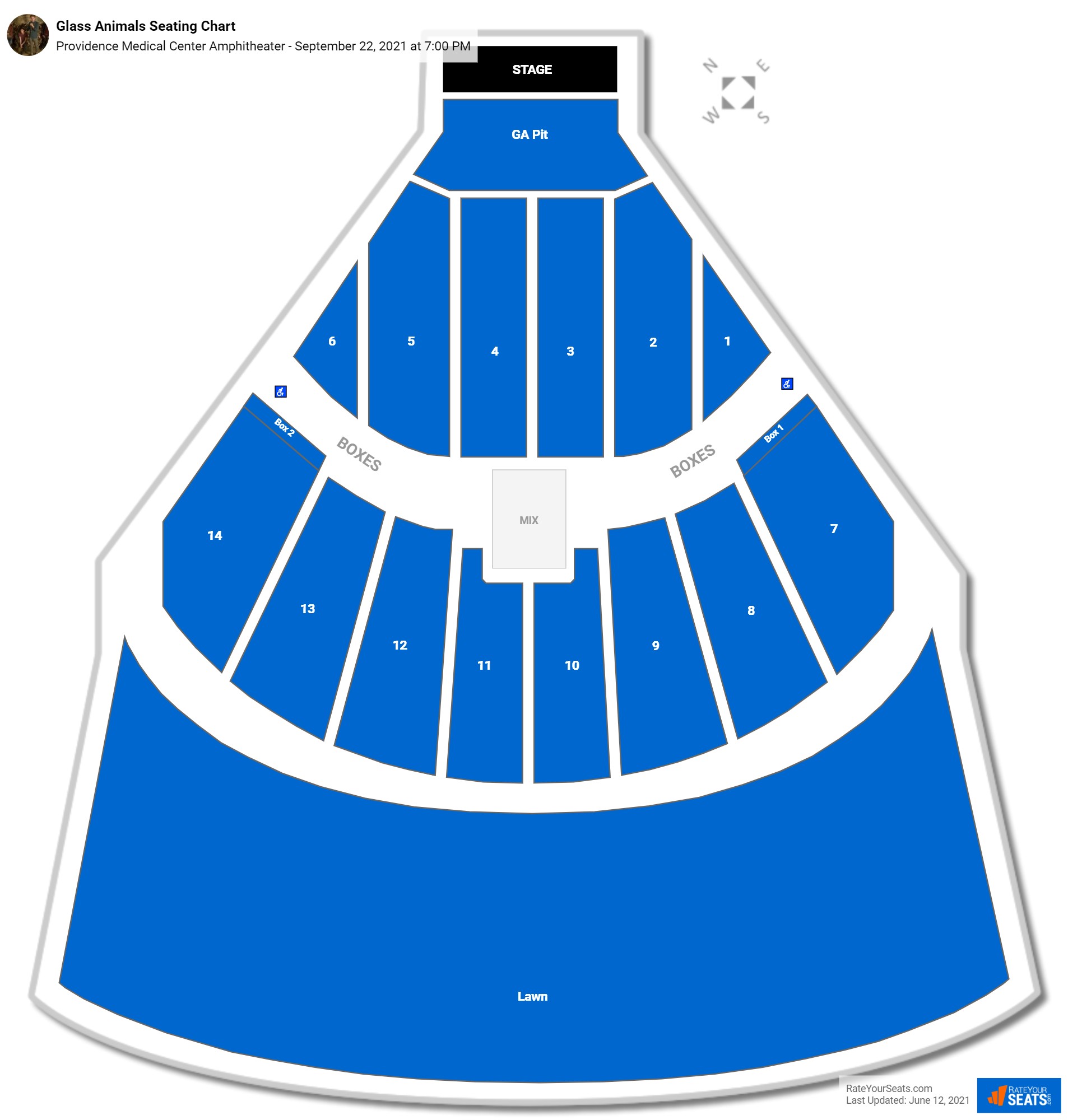 Glass Animals seating chart Providence Medical Center Amphitheater