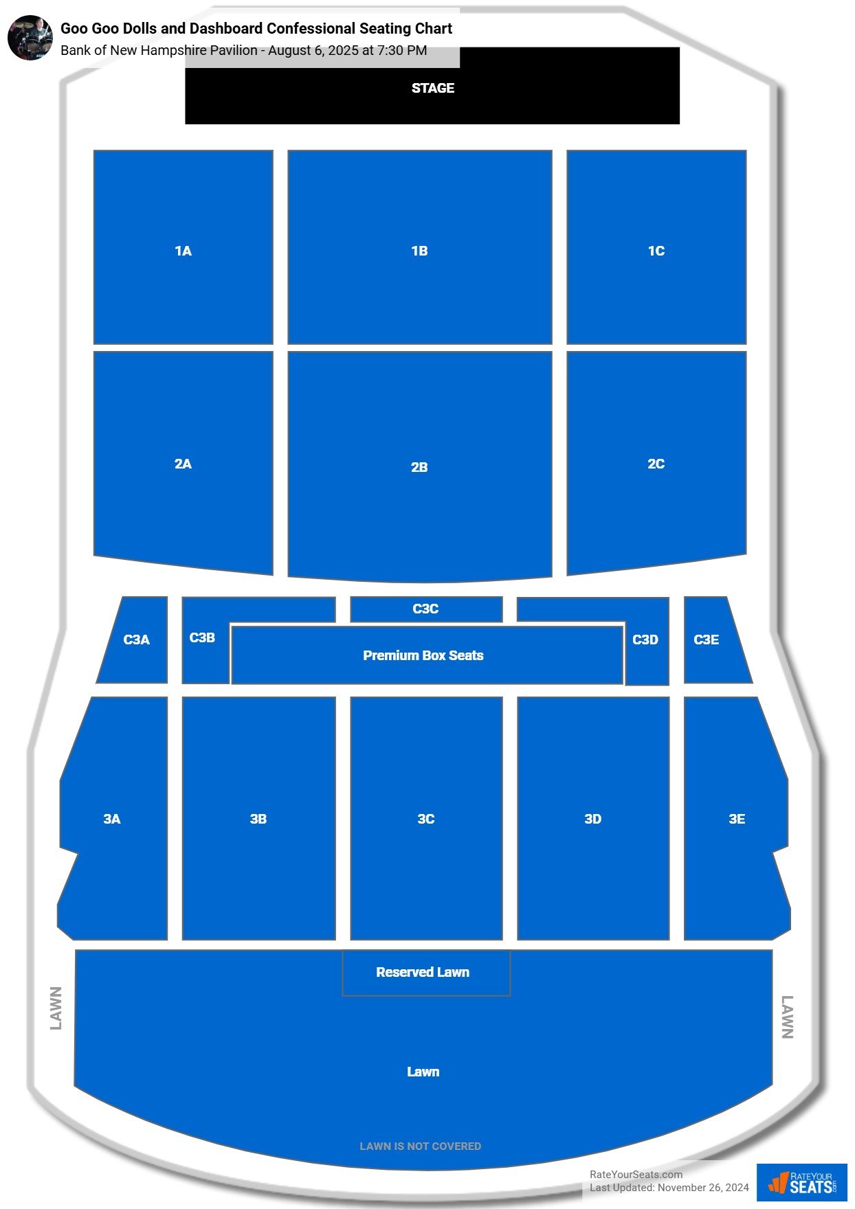 Goo Goo Dolls and Dashboard Confessional seating chart Bank of New Hampshire Pavilion