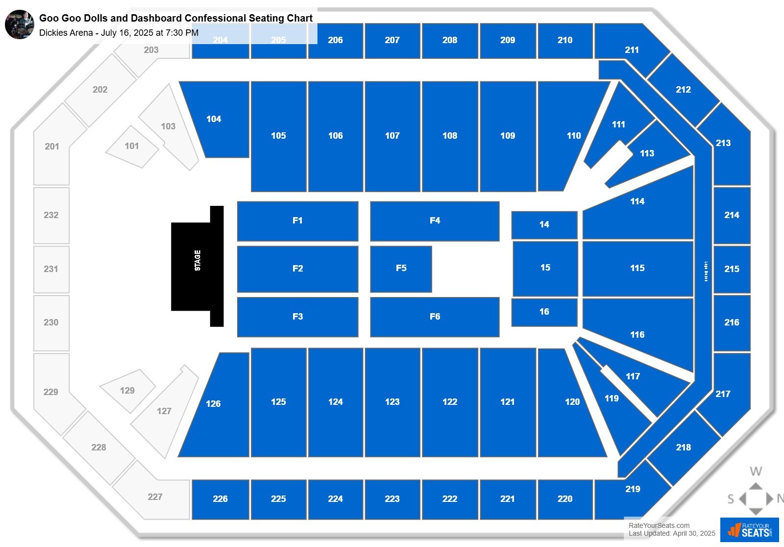 Goo Goo Dolls and Dashboard Confessional seating chart Dickies Arena