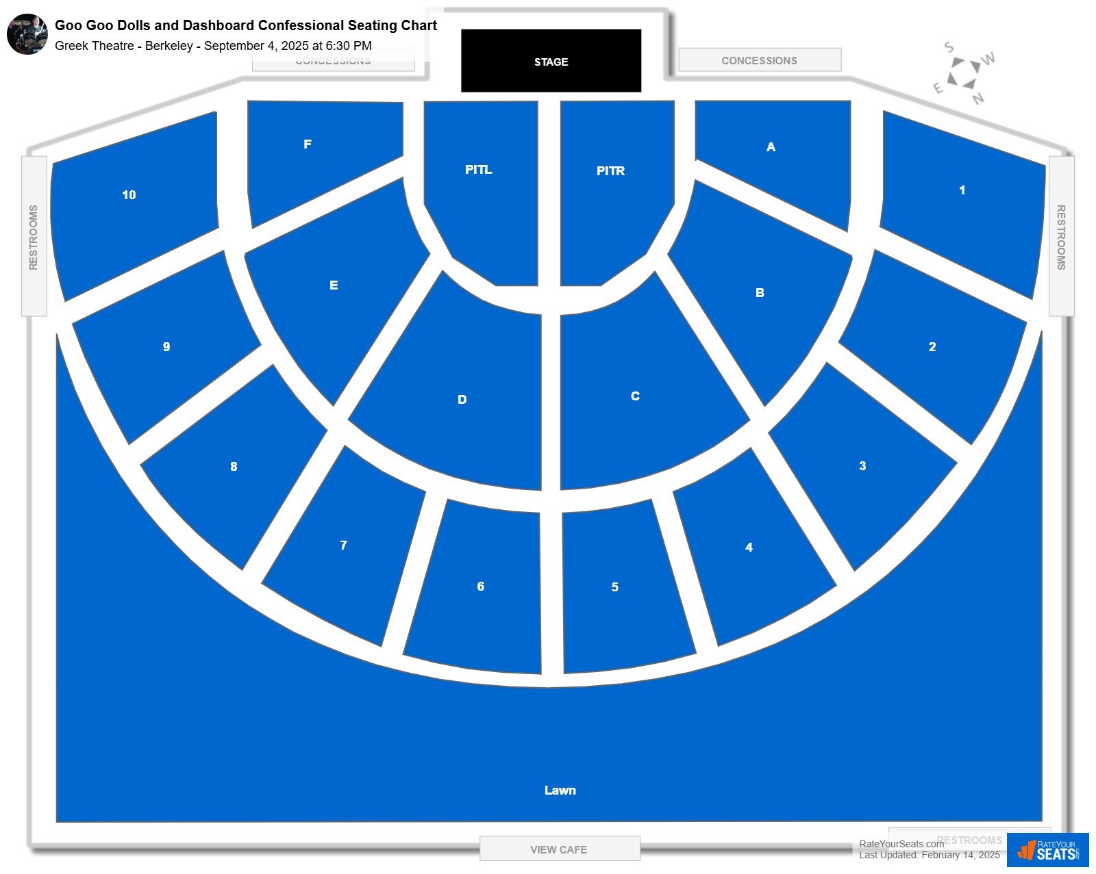 Goo Goo Dolls and Dashboard Confessional seating chart Greek Theatre - Berkeley