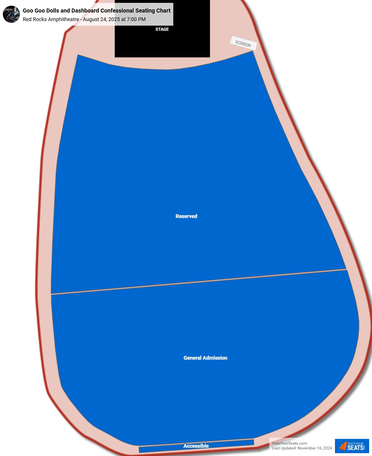 Goo Goo Dolls and Dashboard Confessional seating chart Red Rocks Amphitheatre