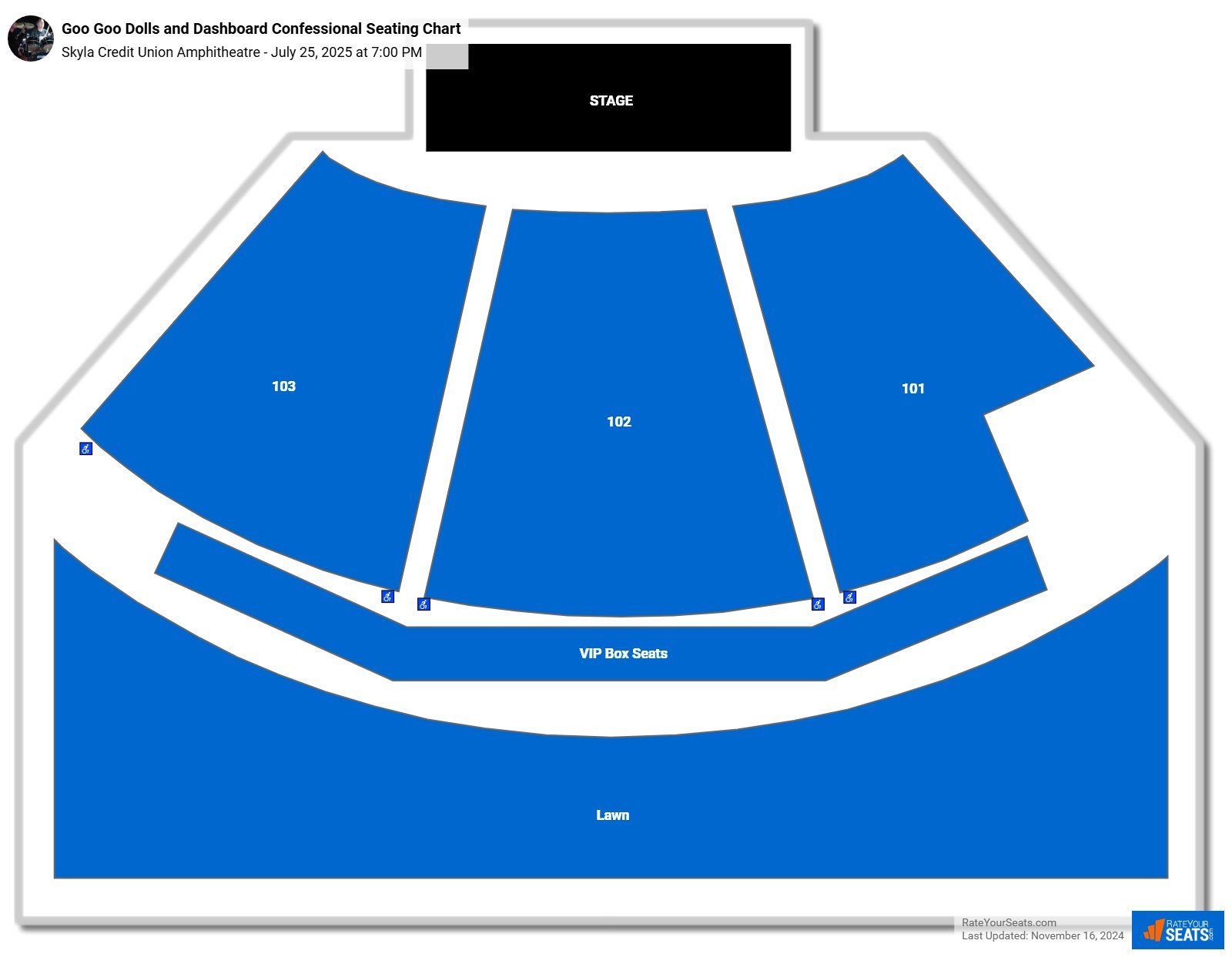 Goo Goo Dolls and Dashboard Confessional seating chart Skyla Credit Union Amphitheatre