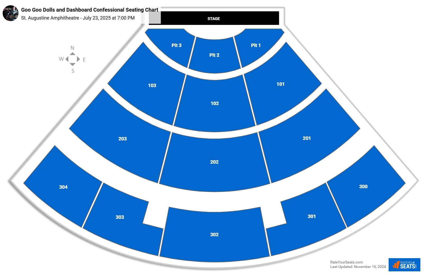Goo Goo Dolls and Dashboard Confessional seating chart St. Augustine Amphitheatre